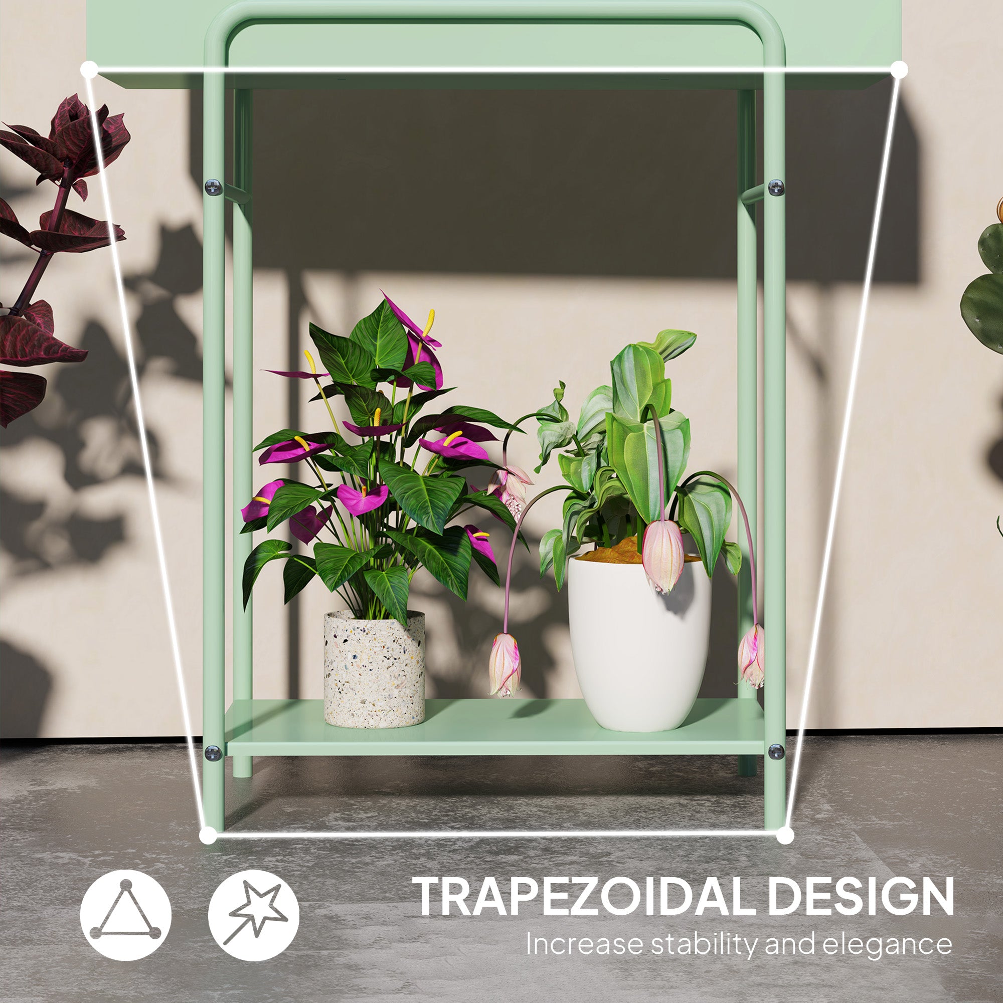 Outsunny Green Metal Two-Tier Plant Stand with Drain Holes