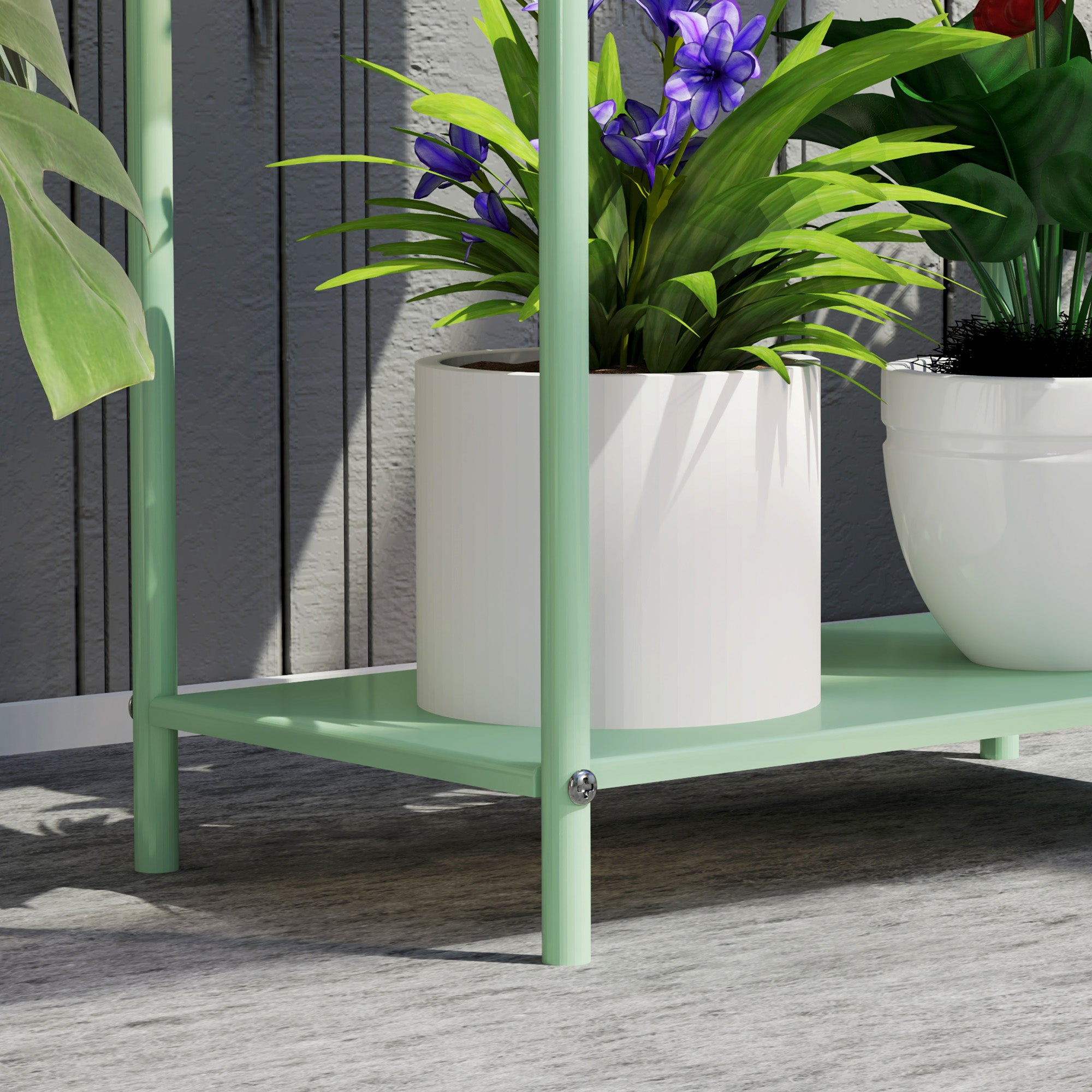 Outsunny Green Metal Two-Tier Plant Stand with Drain Holes