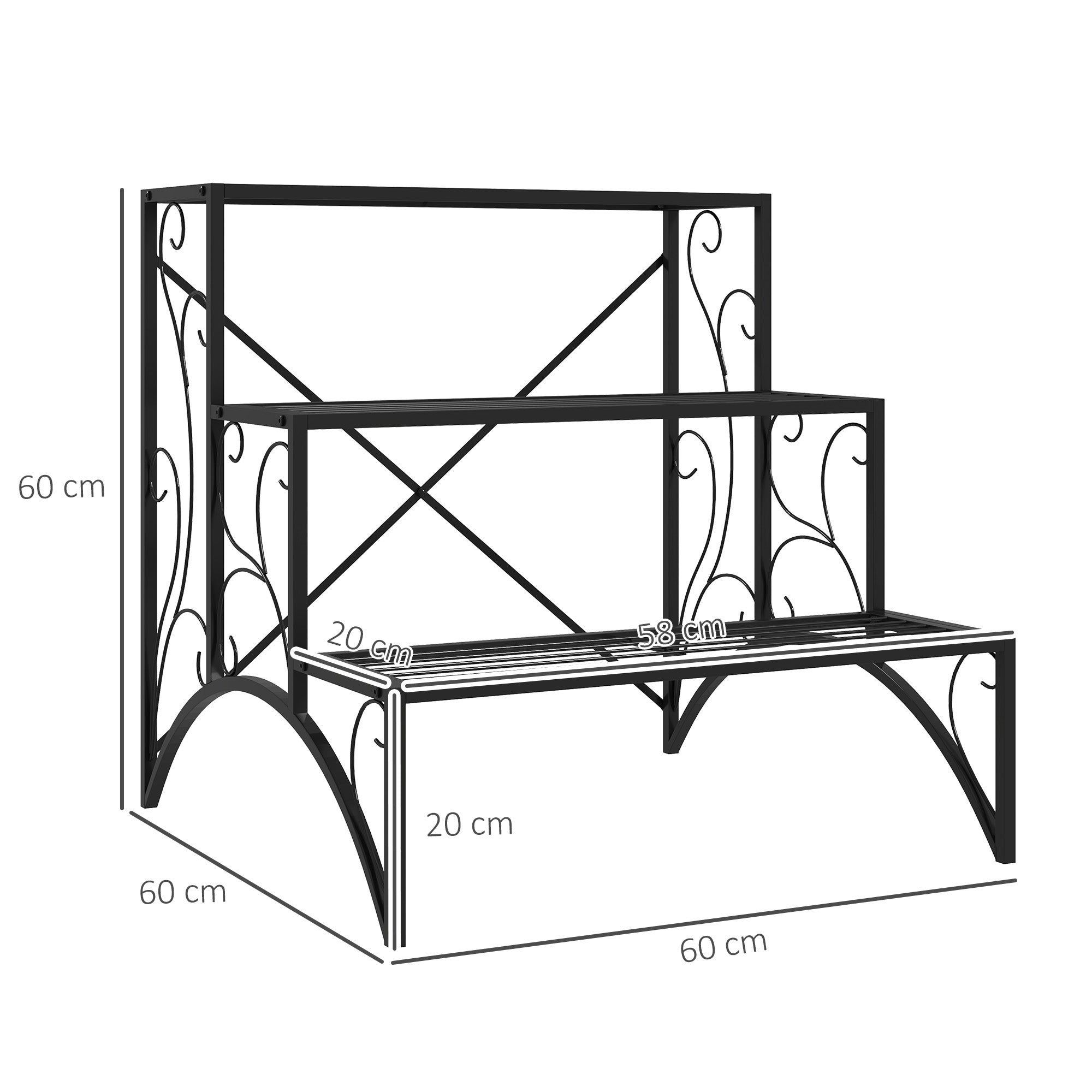 Outsunny 3-Tier Metal Plant Stand, Indoor/Outdoor, Black
