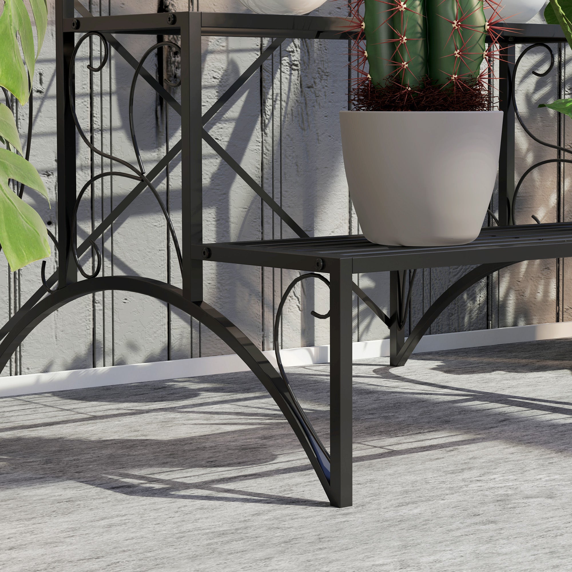 Outsunny 3-Tier Metal Plant Stand, Indoor/Outdoor, Black