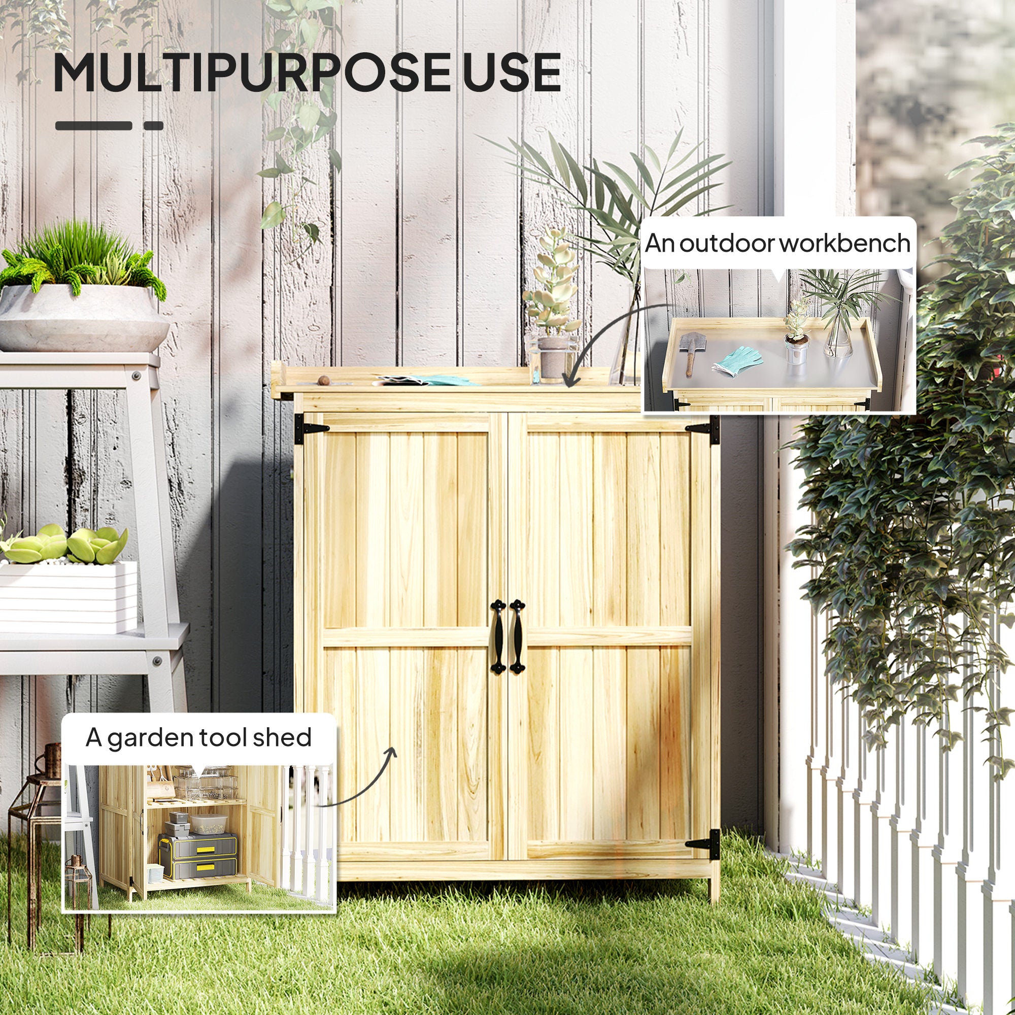 Outsunny Wooden Garden Storage Shed with Hinged Roof and Shelf