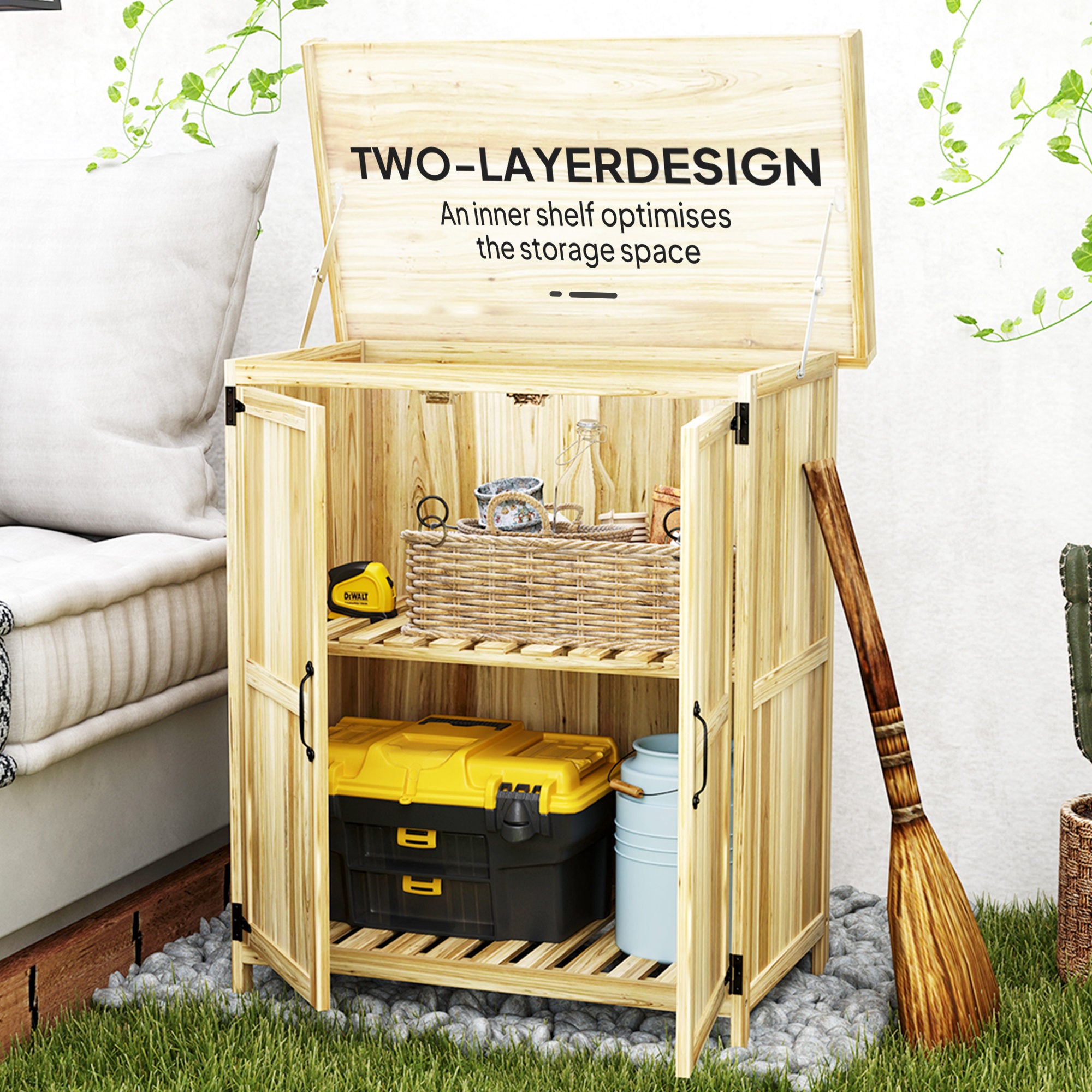 Outsunny Wooden Garden Storage Shed with Hinged Roof and Shelf