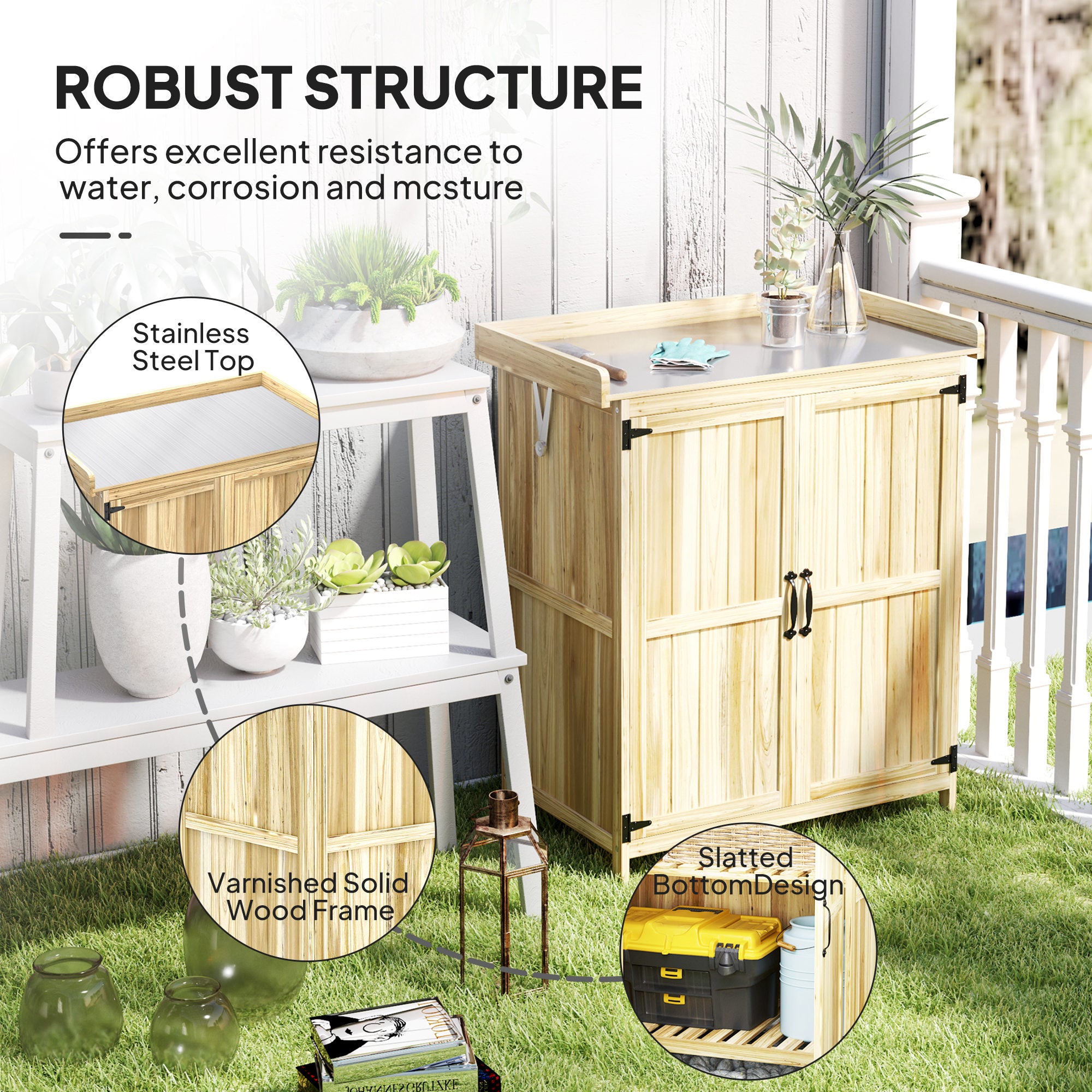 Outsunny Wooden Garden Storage Shed with Hinged Roof and Shelf