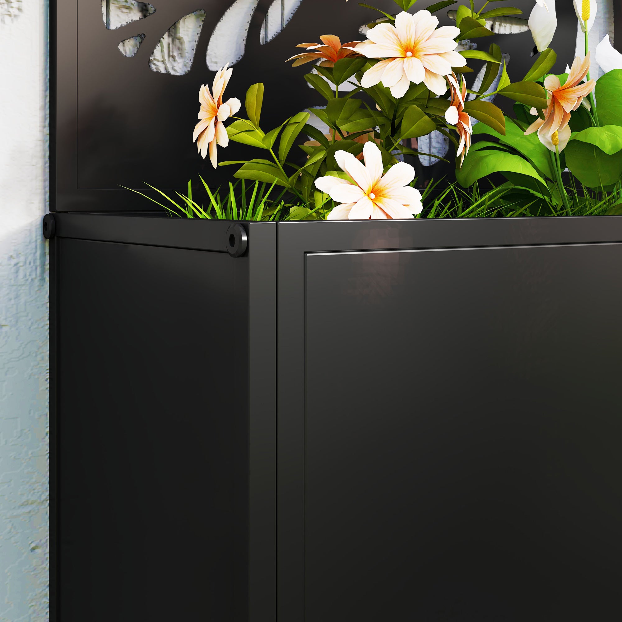 Outsunny Metal Raised Garden Bed with Trellis, Black Outdoor Planter