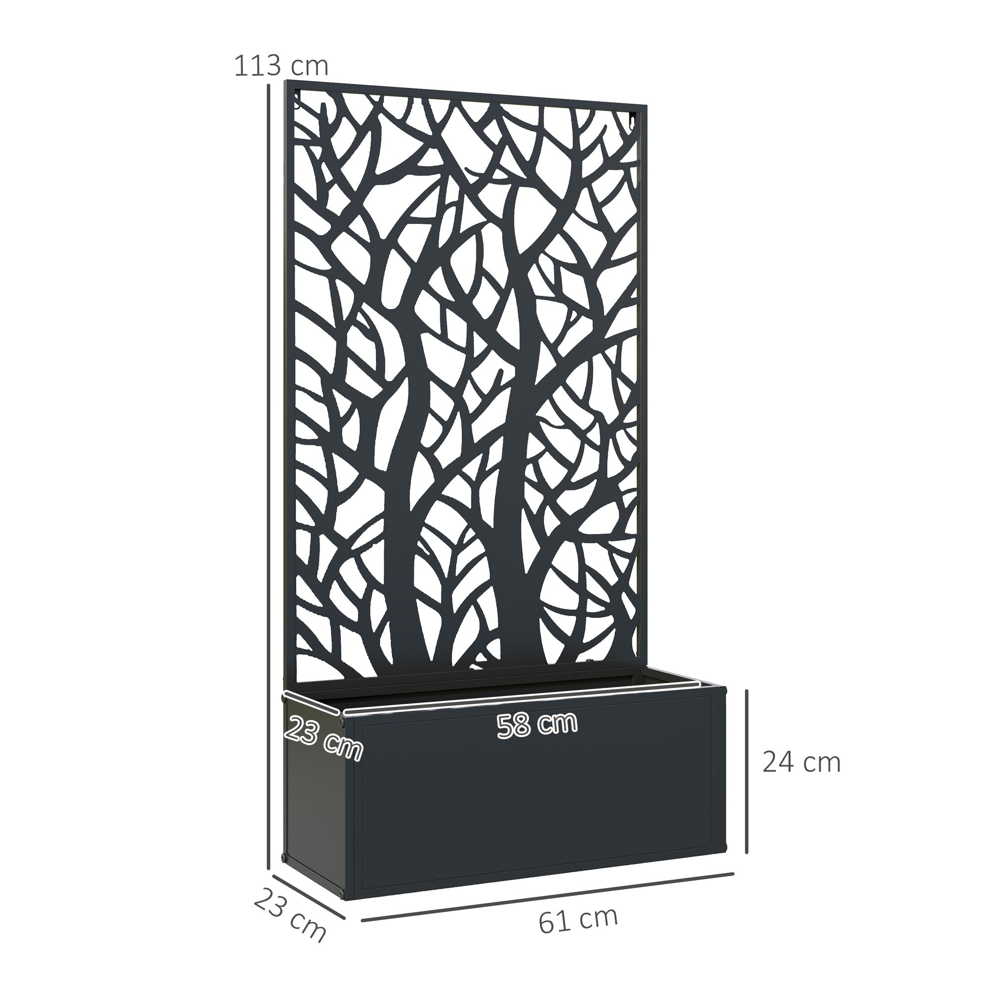 Outsunny Black Metal Raised Garden Bed with Trellis, Wall-Mount Planter