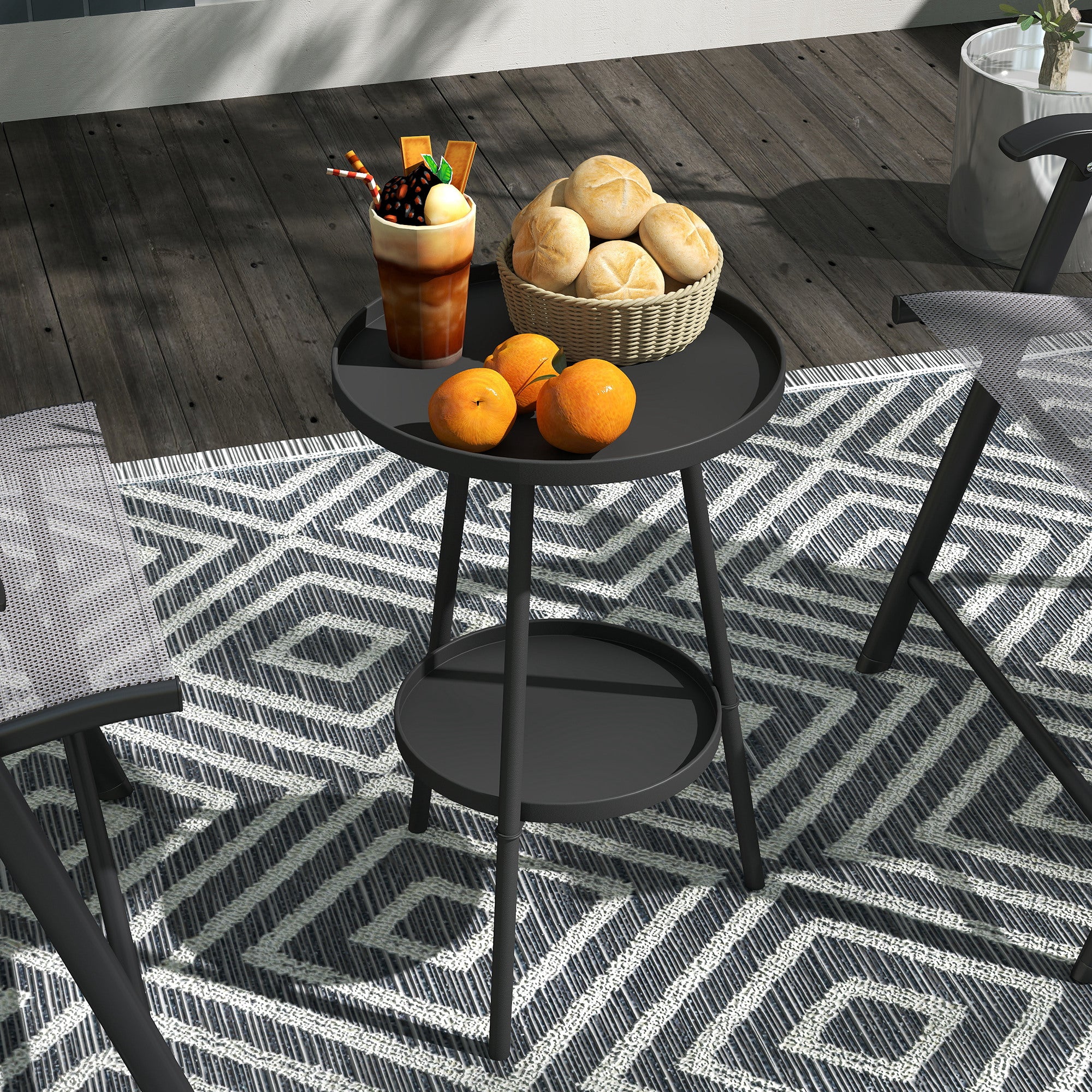 Outsunny Black Two-Tier Metal Side Table for Indoor & Outdoor Use