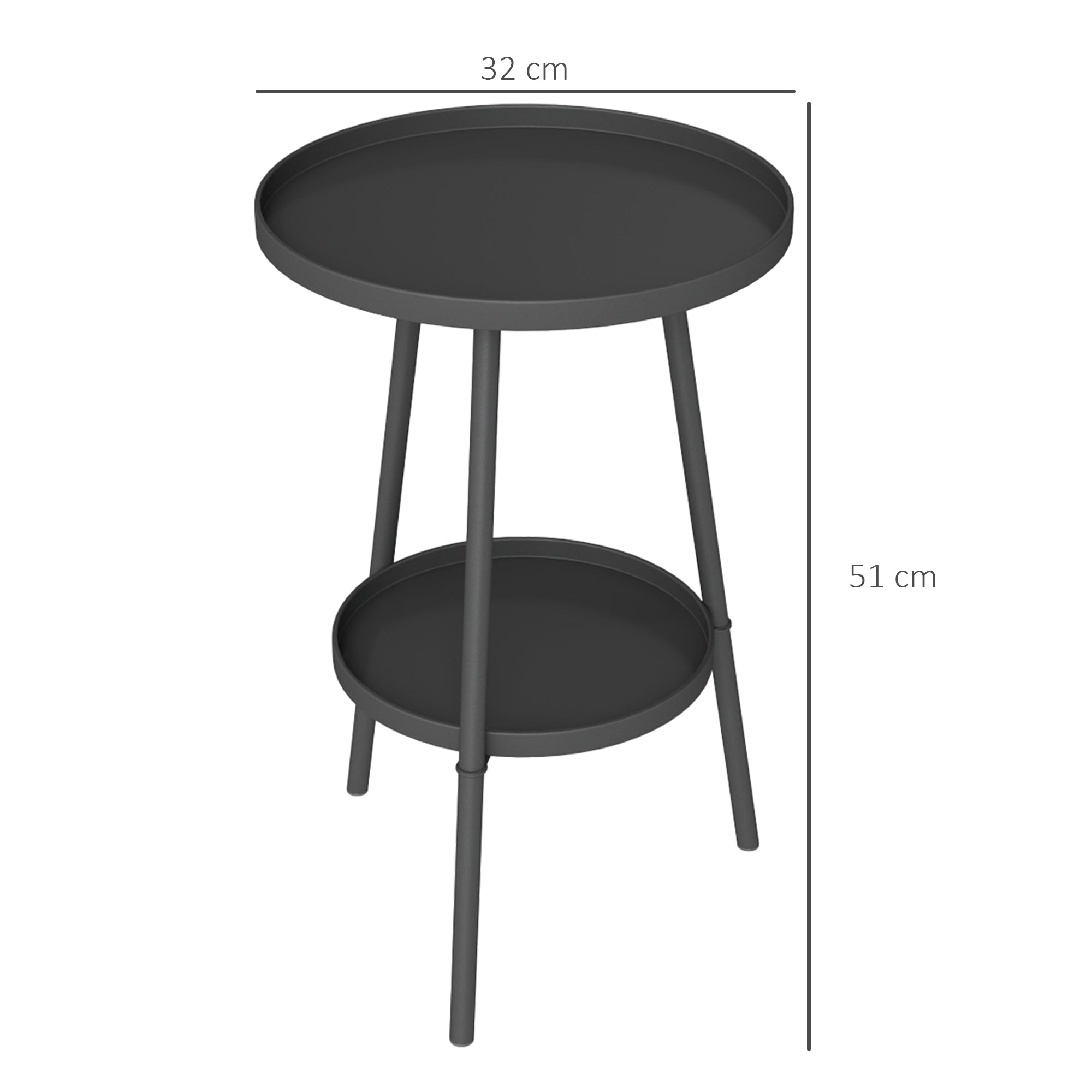 Outsunny Black Two-Tier Metal Side Table for Indoor & Outdoor Use