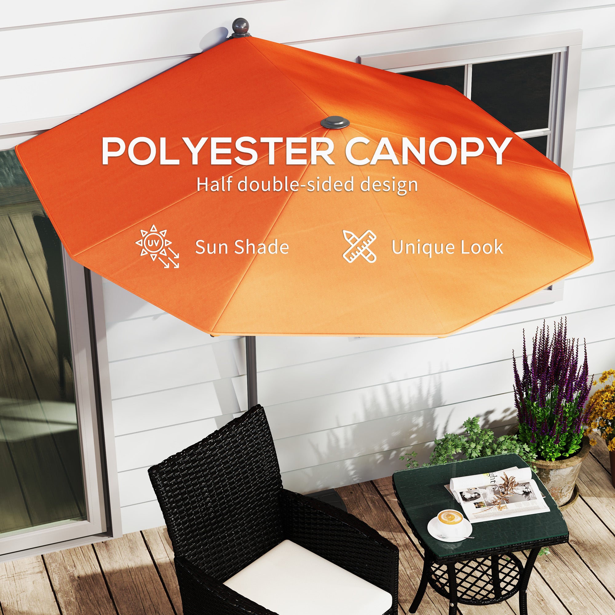 Outsunny 2m Half Garden Parasol with Crank Handle, Orange