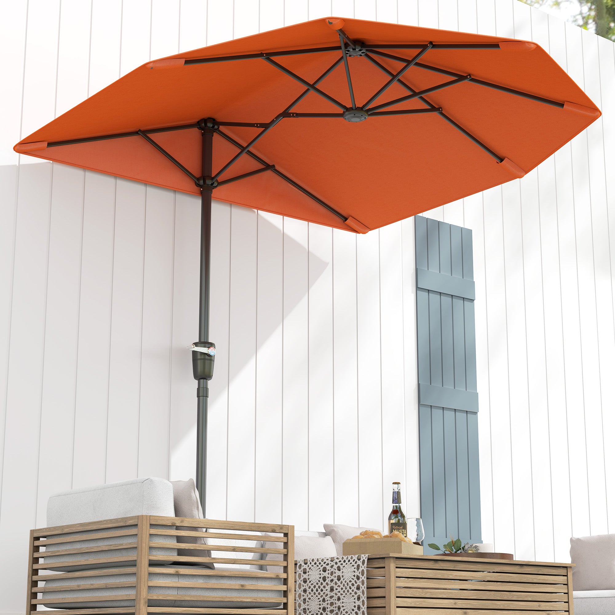 Outsunny 2m Half Garden Parasol with Crank Handle, Orange