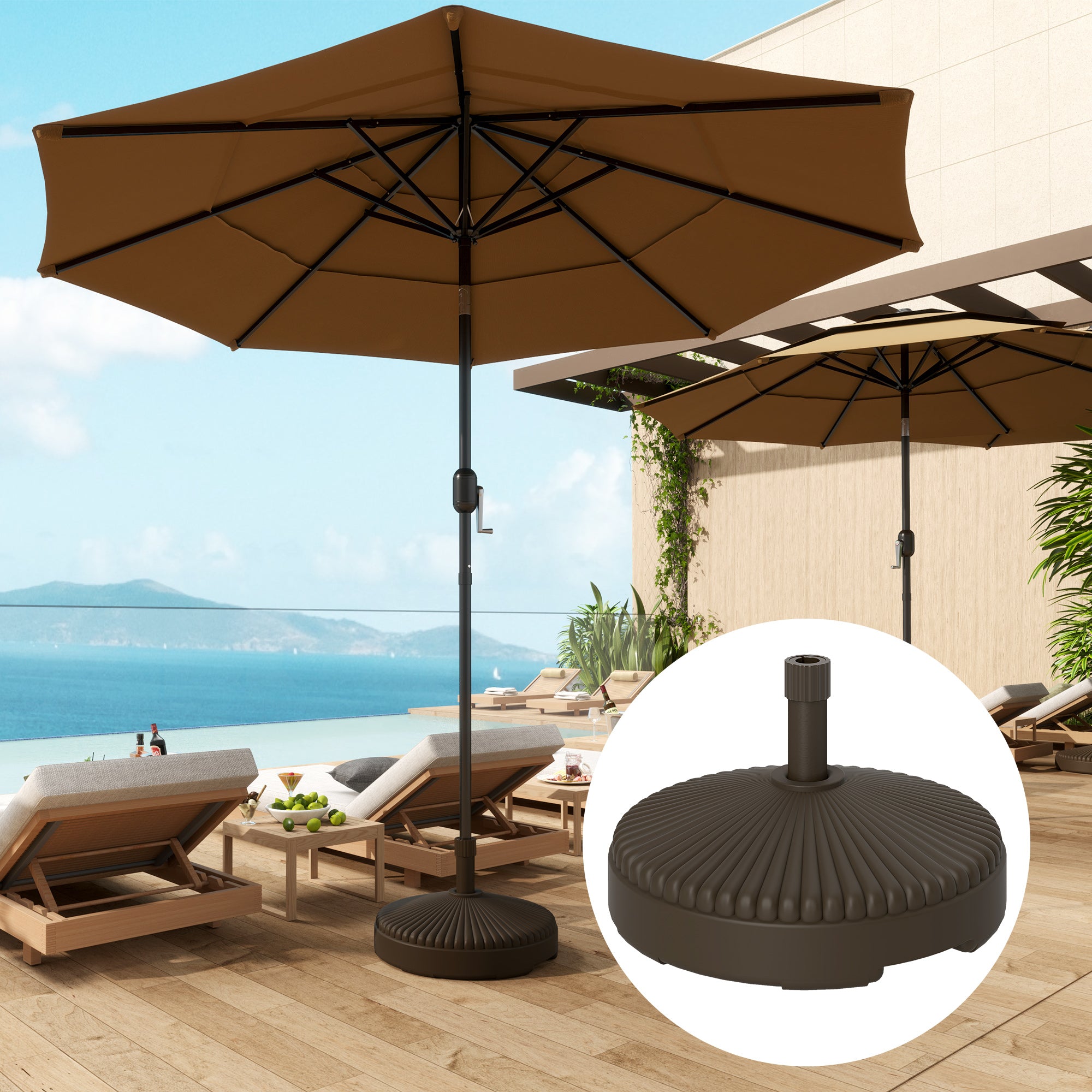 Outsunny Garden Parasol Base, 28kg Sand or 23kg Water Fill, Brown