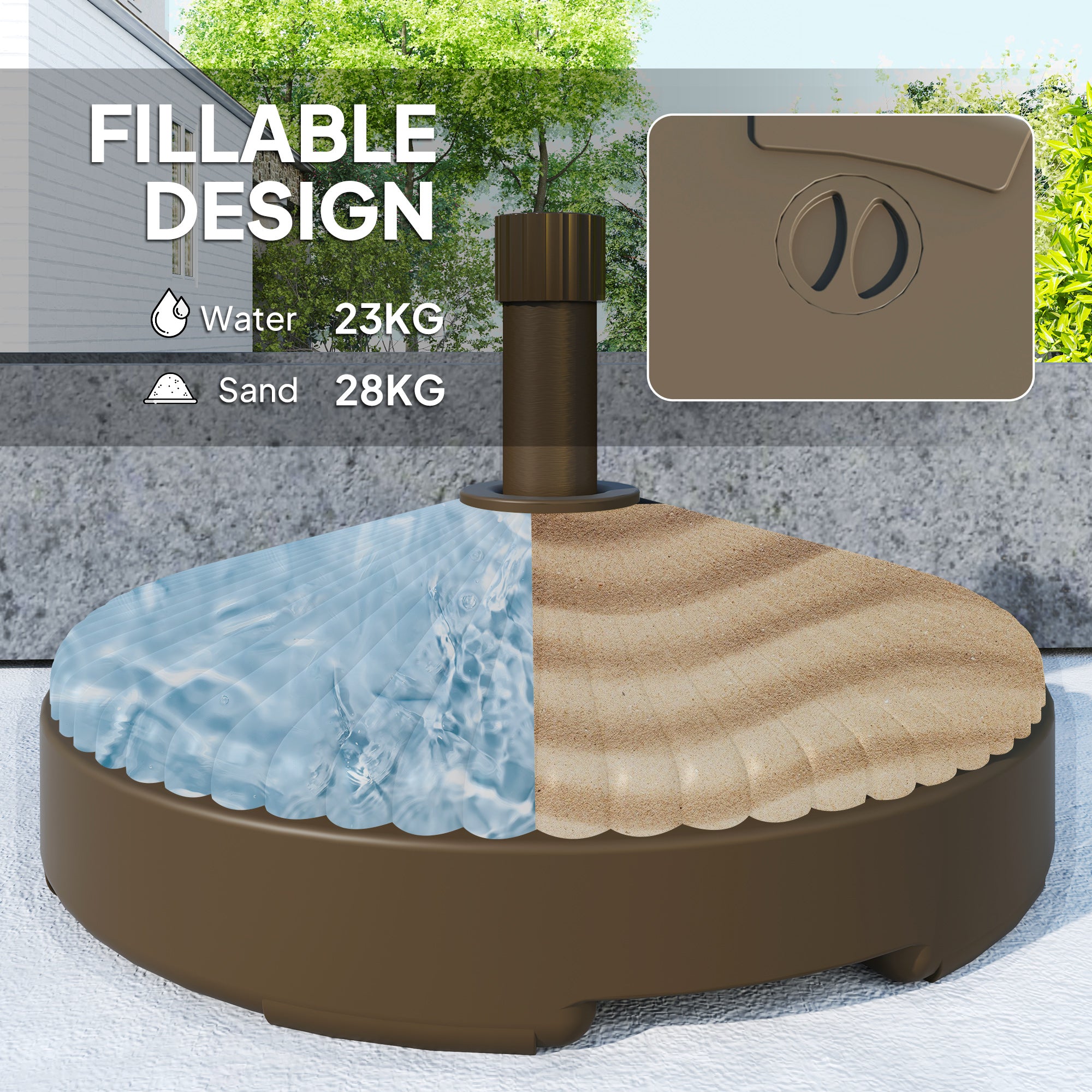 Outsunny Garden Parasol Base, 28kg Sand or 23kg Water Fill, Brown