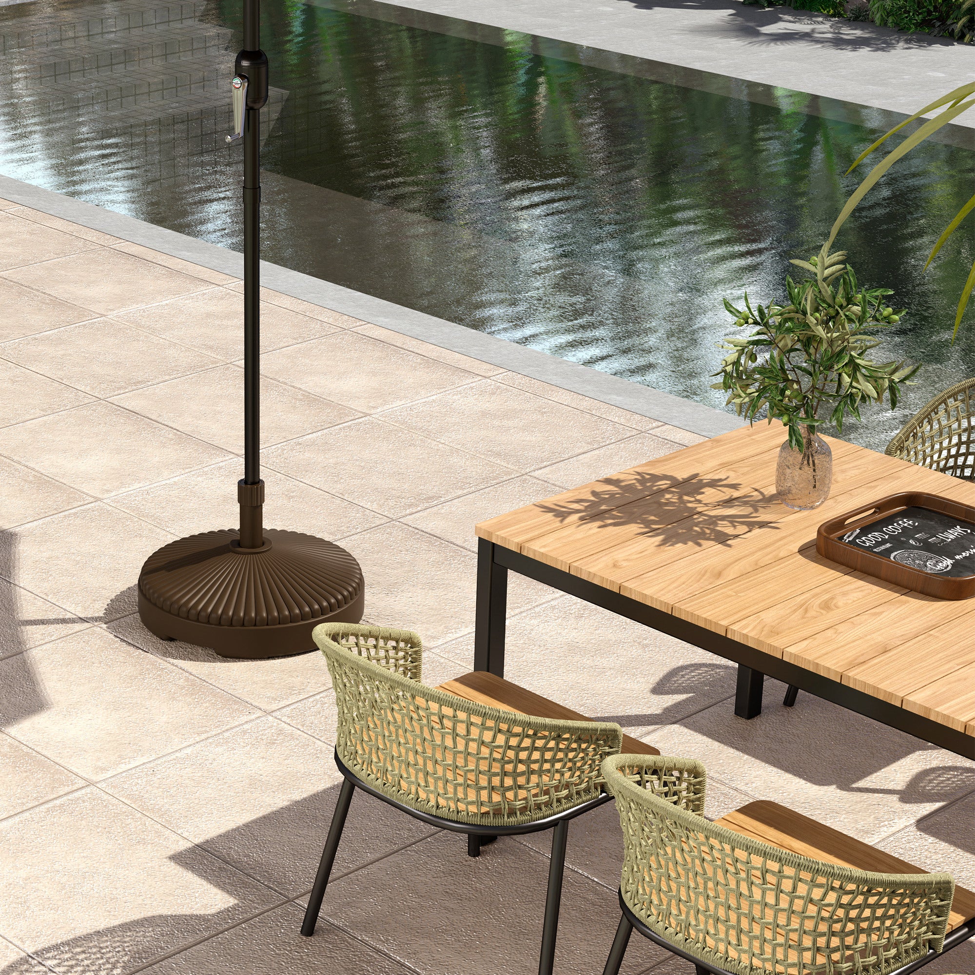 Outsunny Garden Parasol Base, 28kg Sand or 23kg Water Fill, Brown