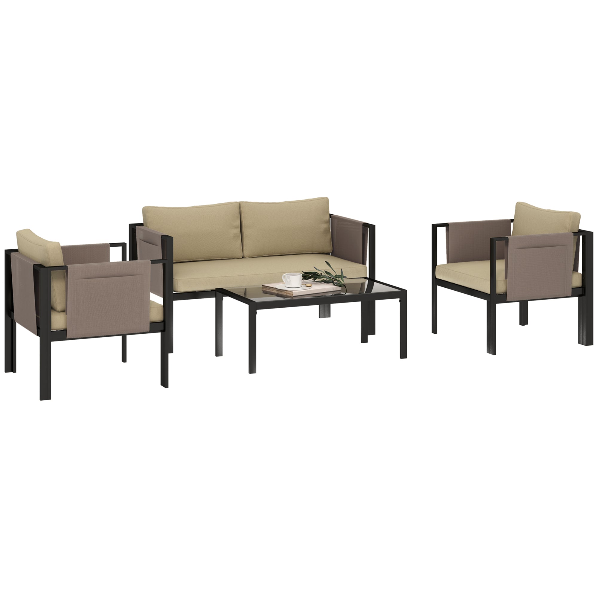 Outsunny 4-Piece Garden Sofa Set with Tempered Glass Table