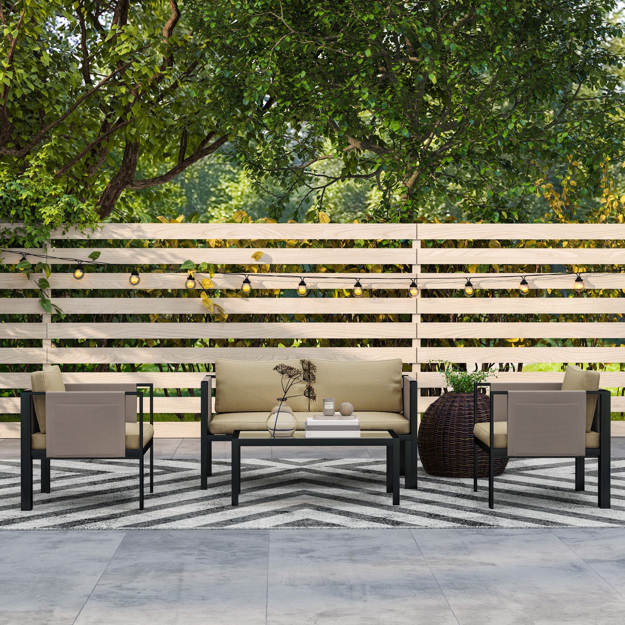 Outsunny 4-Piece Garden Sofa Set with Tempered Glass Table