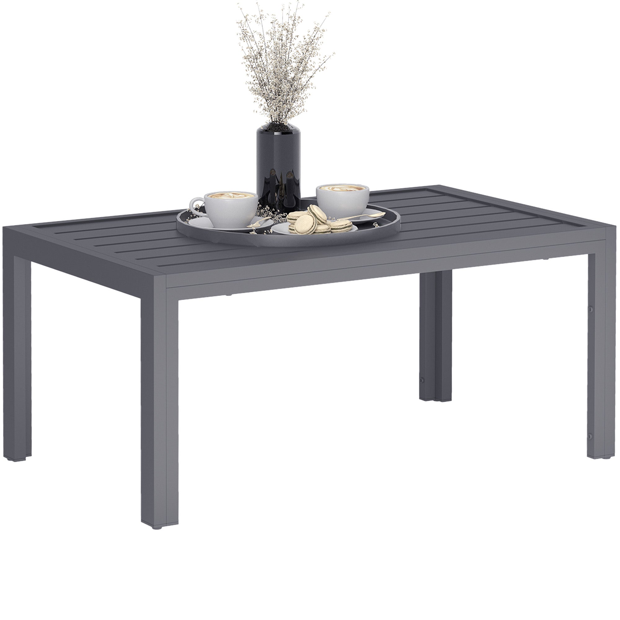 Outsunny Grey Outdoor Garden Side Table with Steel Slat Top