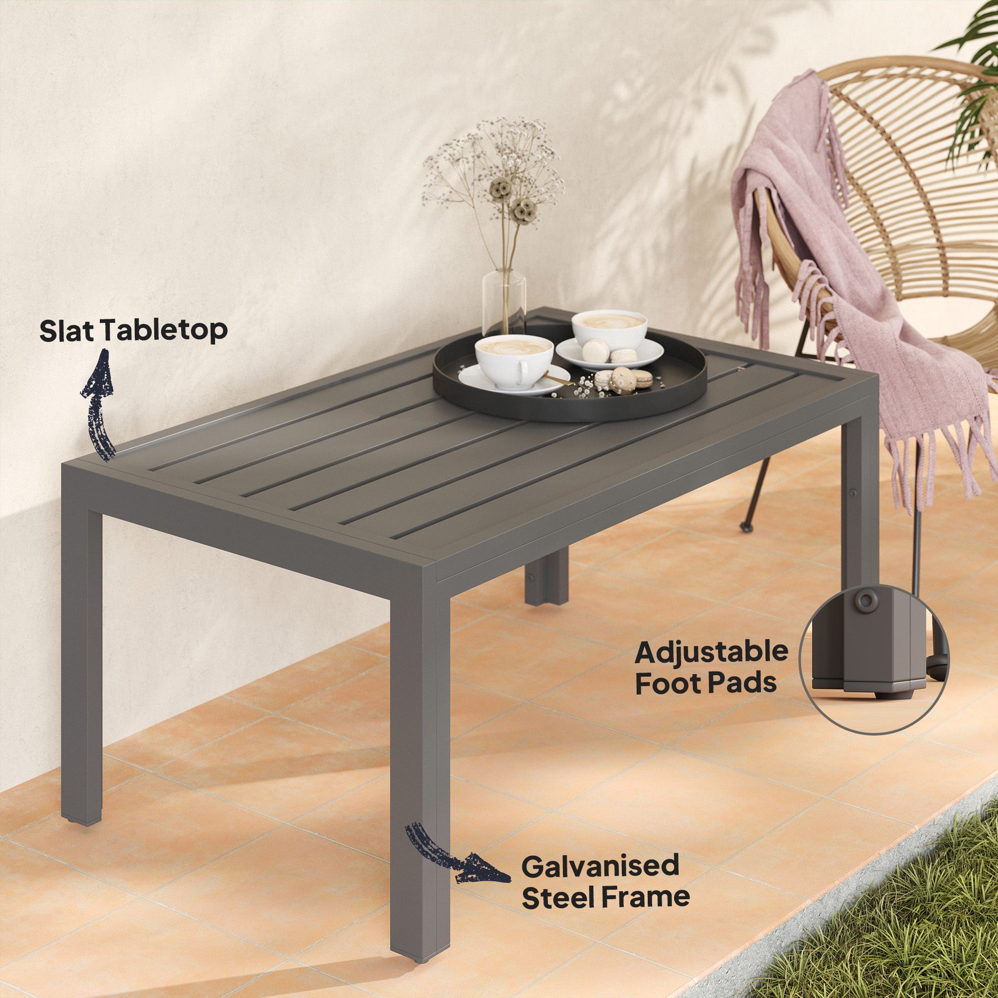 Outsunny Grey Outdoor Garden Side Table with Steel Slat Top
