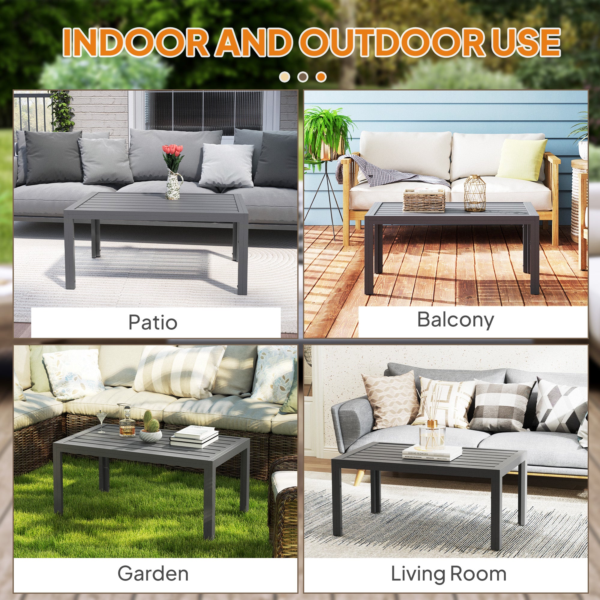 Outsunny Grey Outdoor Garden Side Table with Steel Slat Top