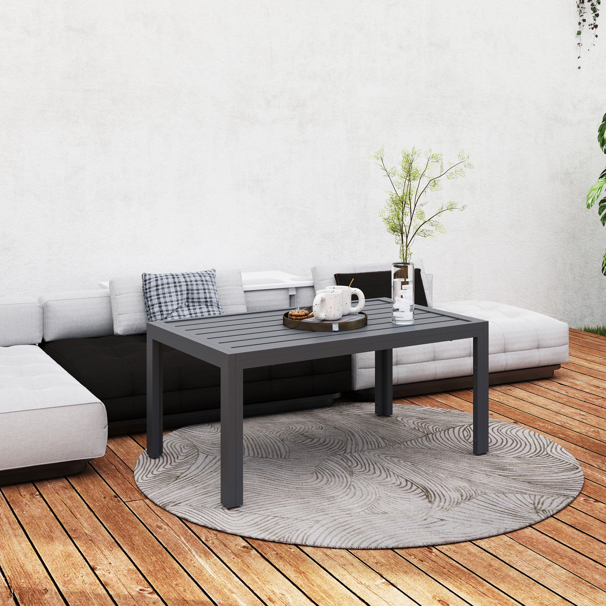 Outsunny Grey Outdoor Garden Side Table with Steel Slat Top