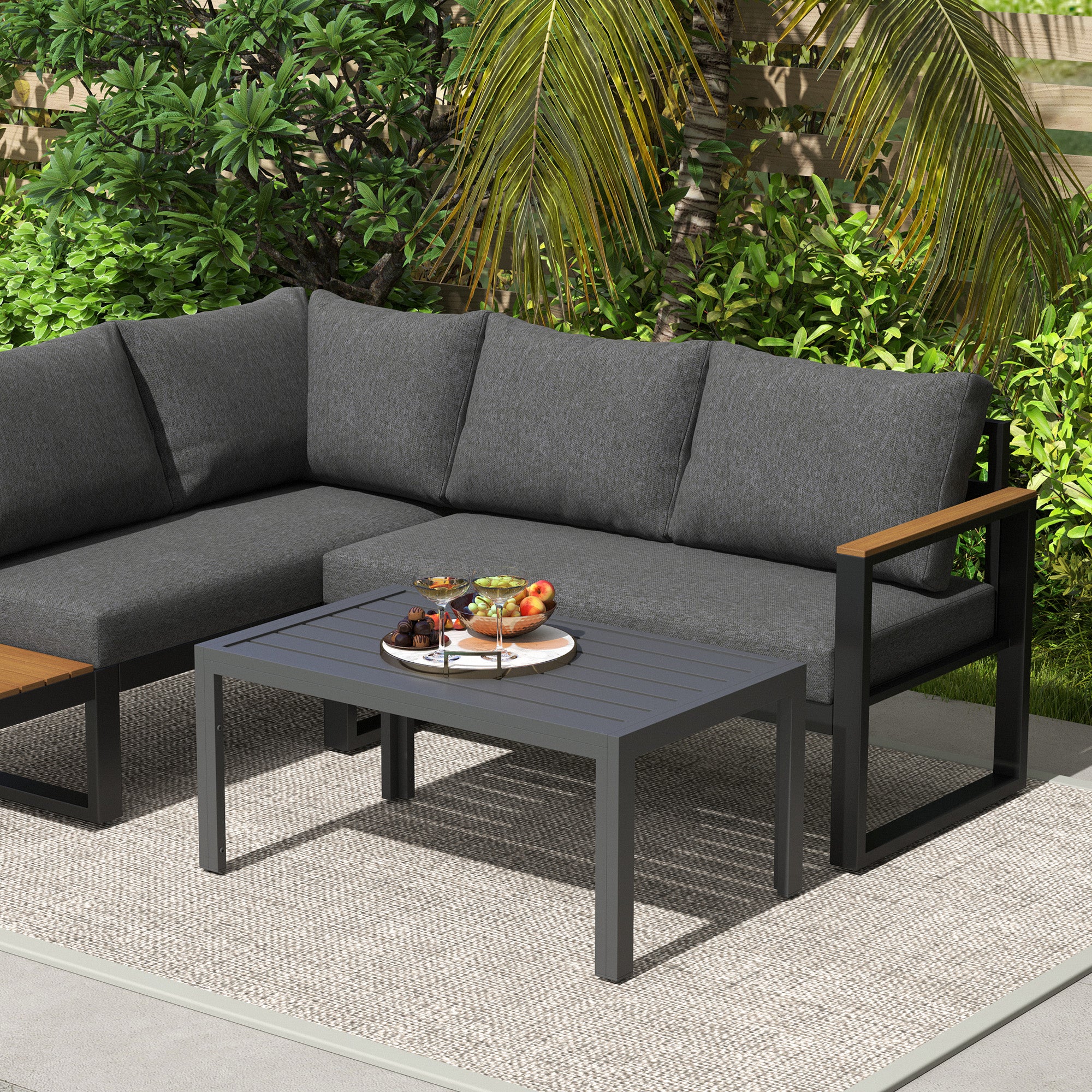 Outsunny Grey Outdoor Garden Side Table with Steel Slat Top