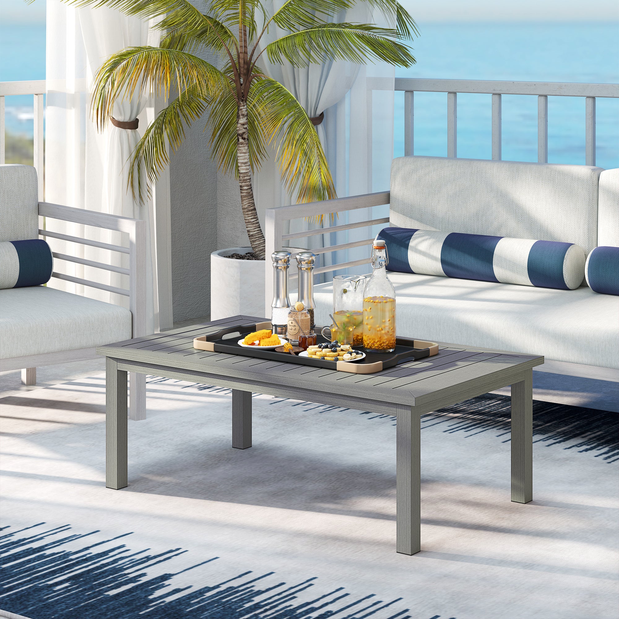 Outsunny Outdoor Patio Coffee Table, Aluminium, 100 x 60 cm, Grey