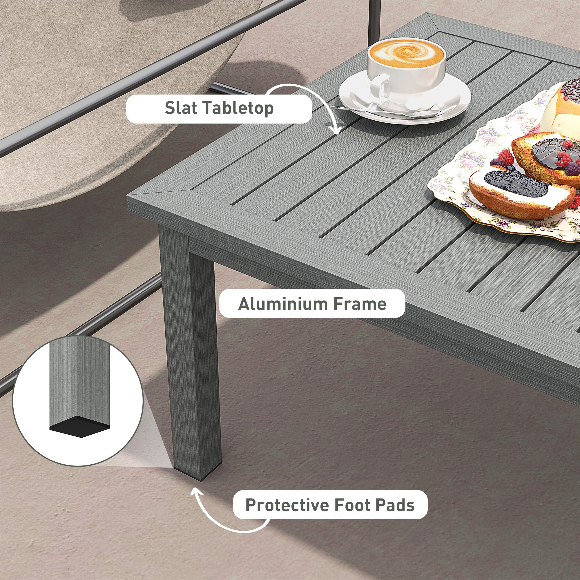 Outsunny Outdoor Patio Coffee Table, Aluminium, 100 x 60 cm, Grey