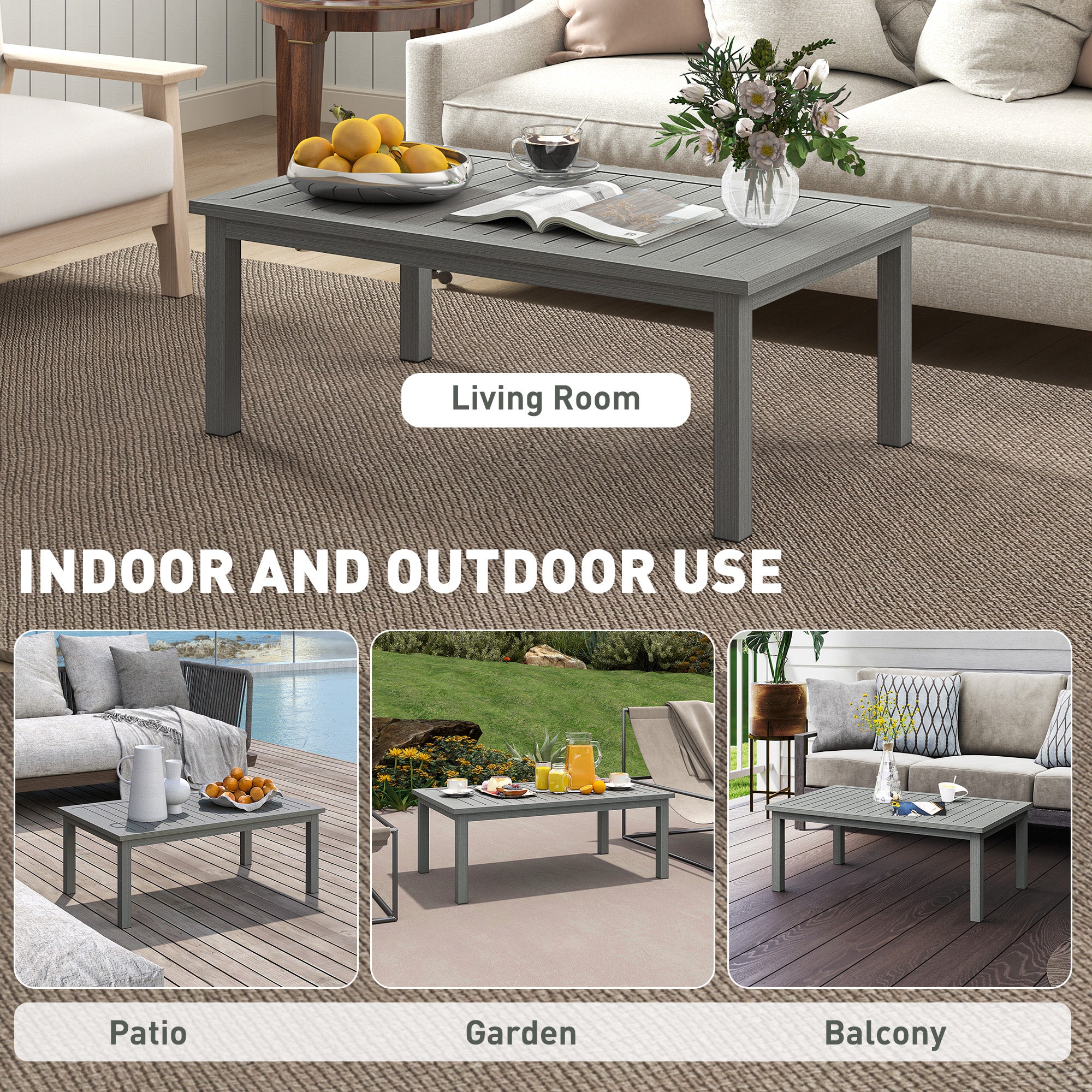 Outsunny Outdoor Patio Coffee Table, Aluminium, 100 x 60 cm, Grey