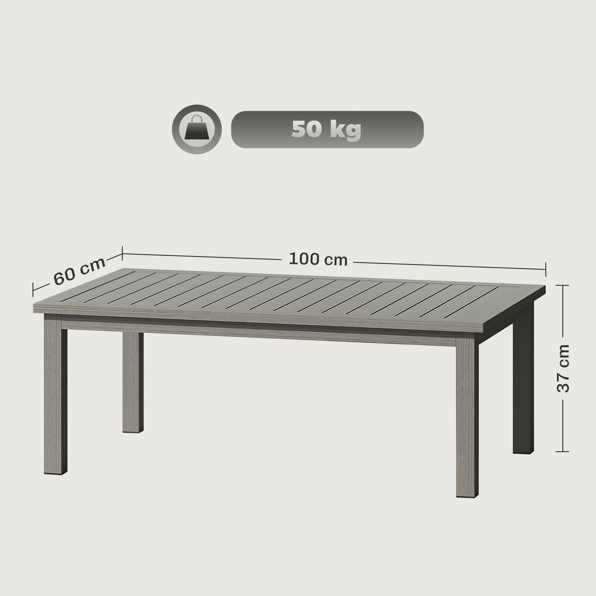 Outsunny Outdoor Patio Coffee Table, Aluminium, 100 x 60 cm, Grey