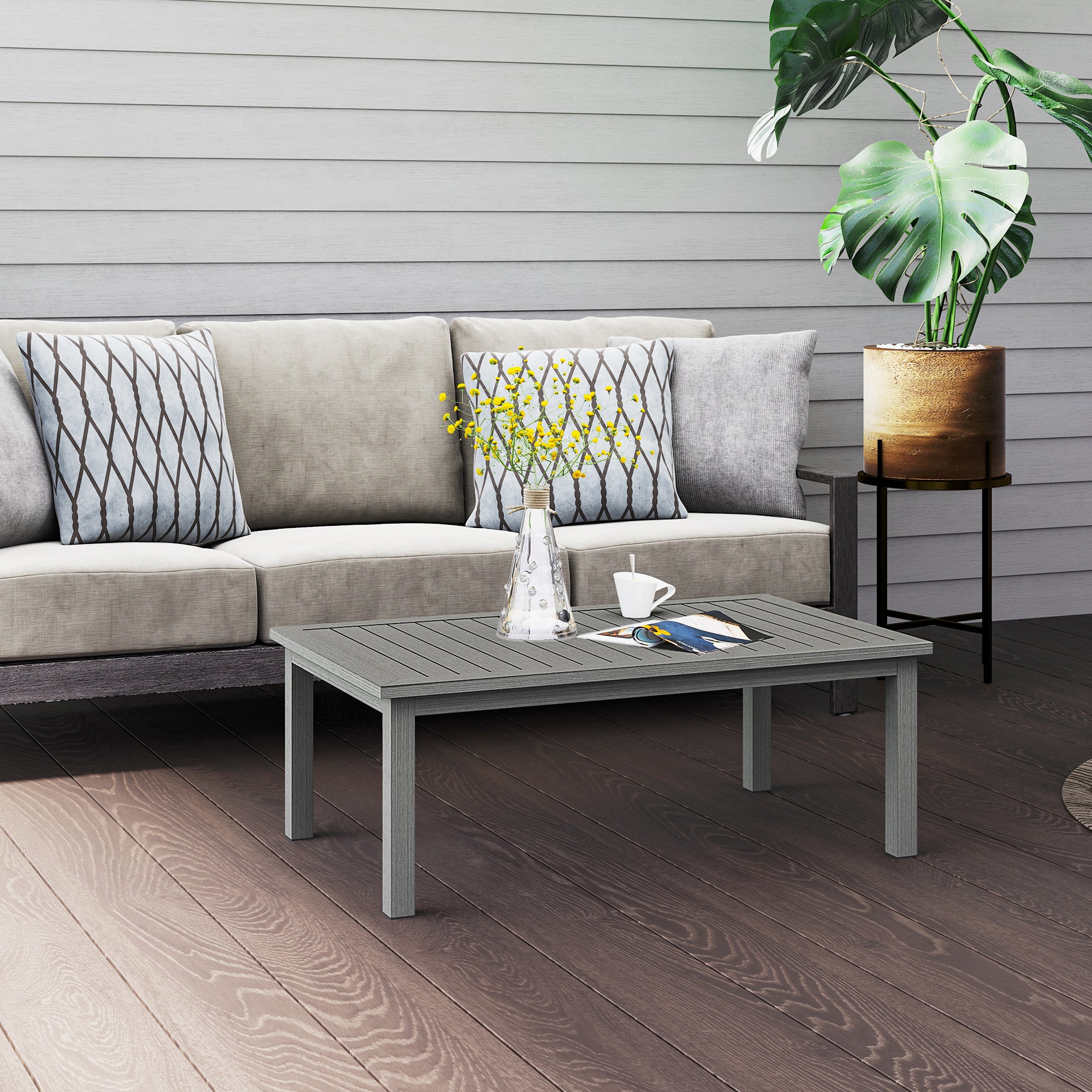 Outsunny Outdoor Patio Coffee Table, Aluminium, 100 x 60 cm, Grey