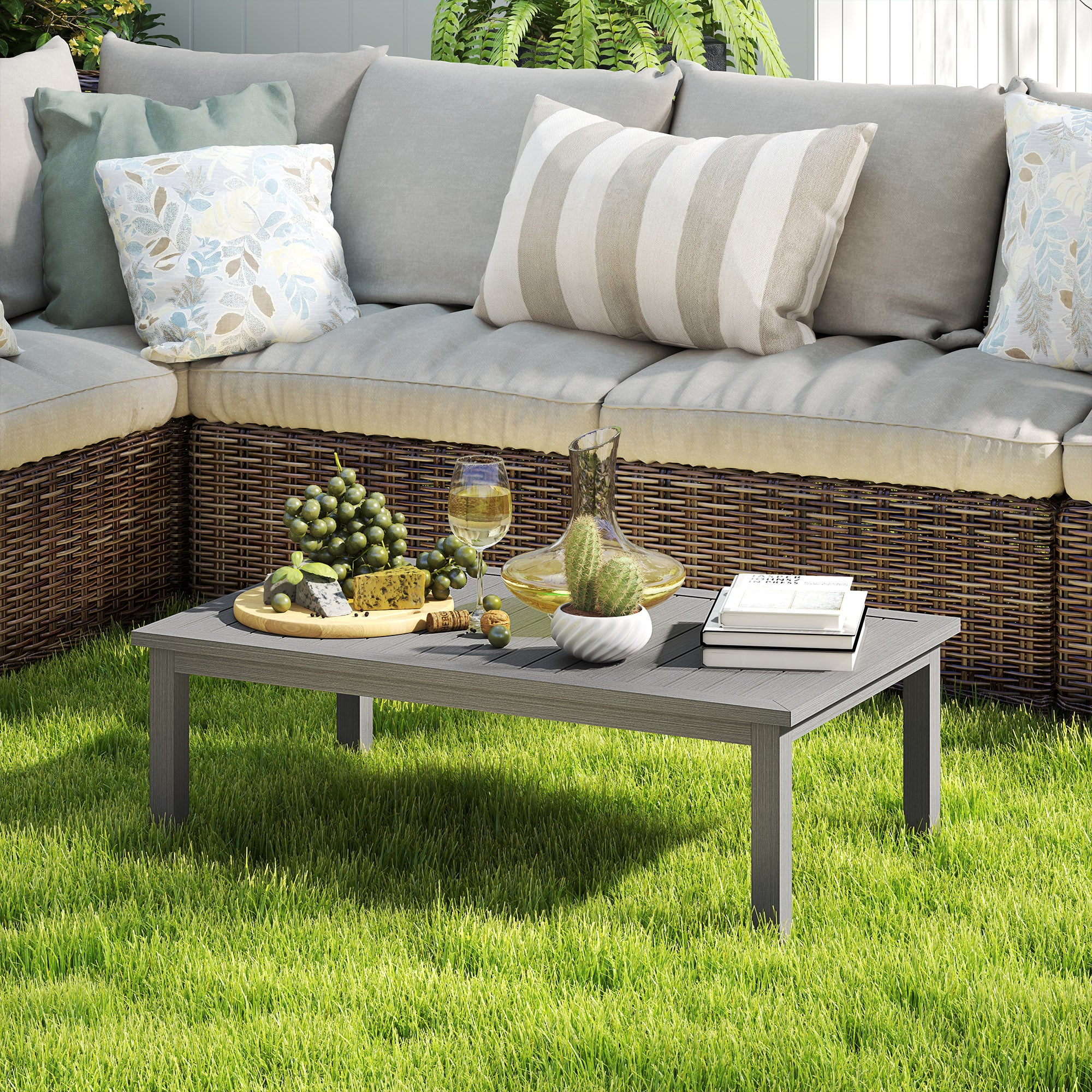 Outsunny Outdoor Patio Coffee Table, Aluminium, 100 x 60 cm, Grey