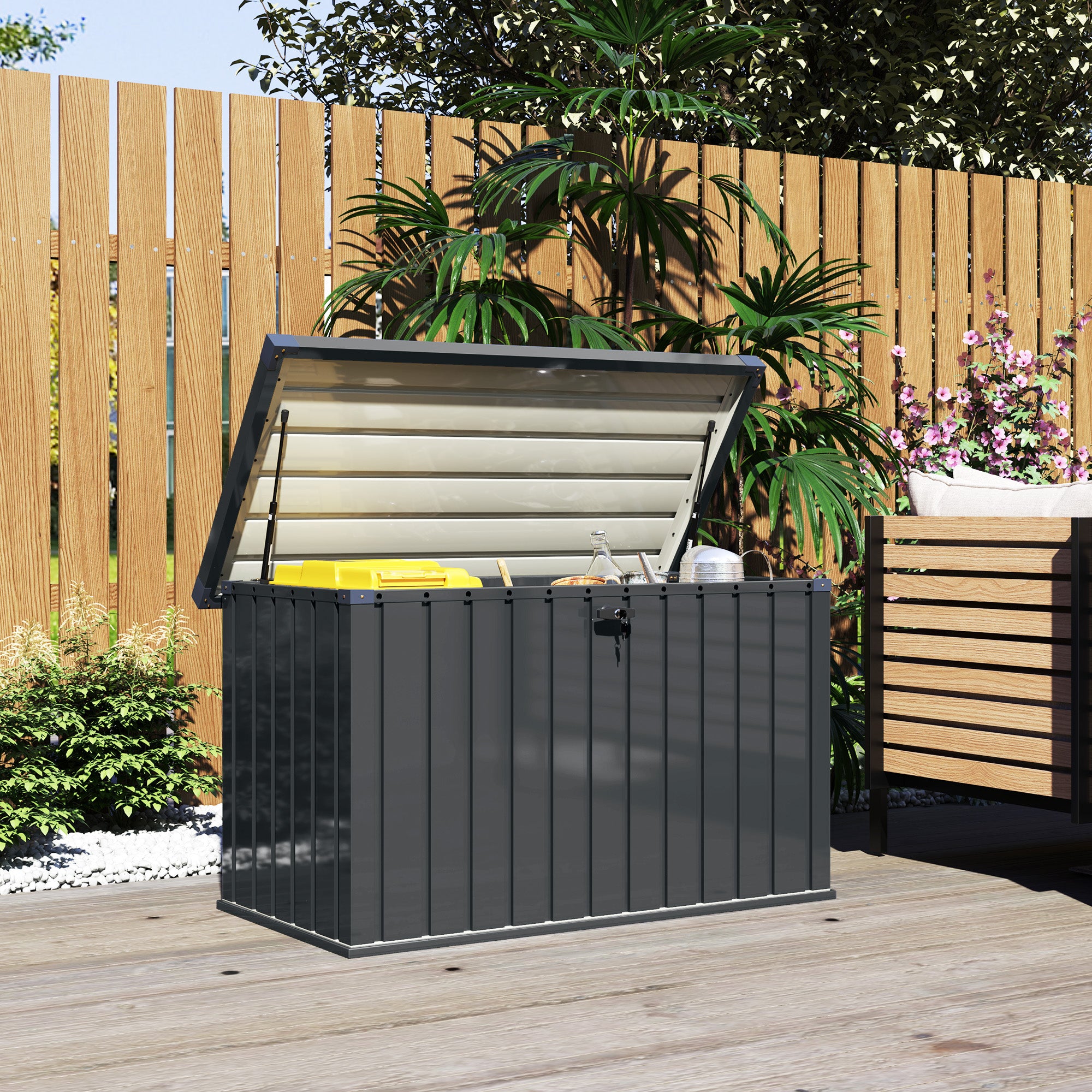 Outsunny 400L Waterproof Galvanised Steel Outdoor Storage Box with Lock
