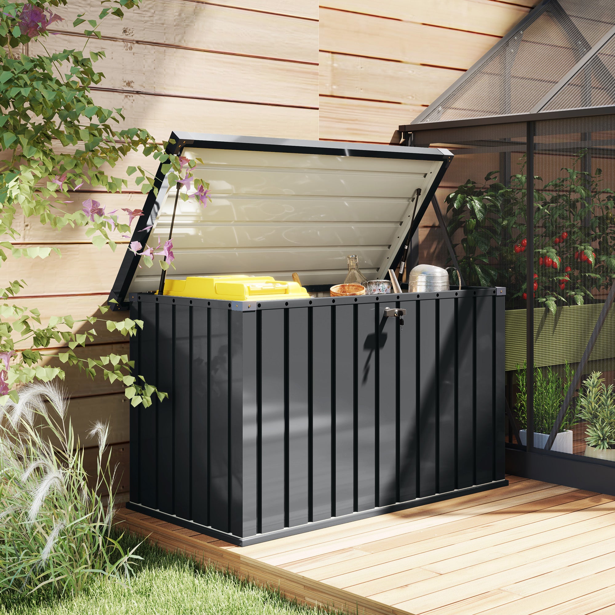 Outsunny 400L Waterproof Galvanised Steel Outdoor Storage Box with Lock