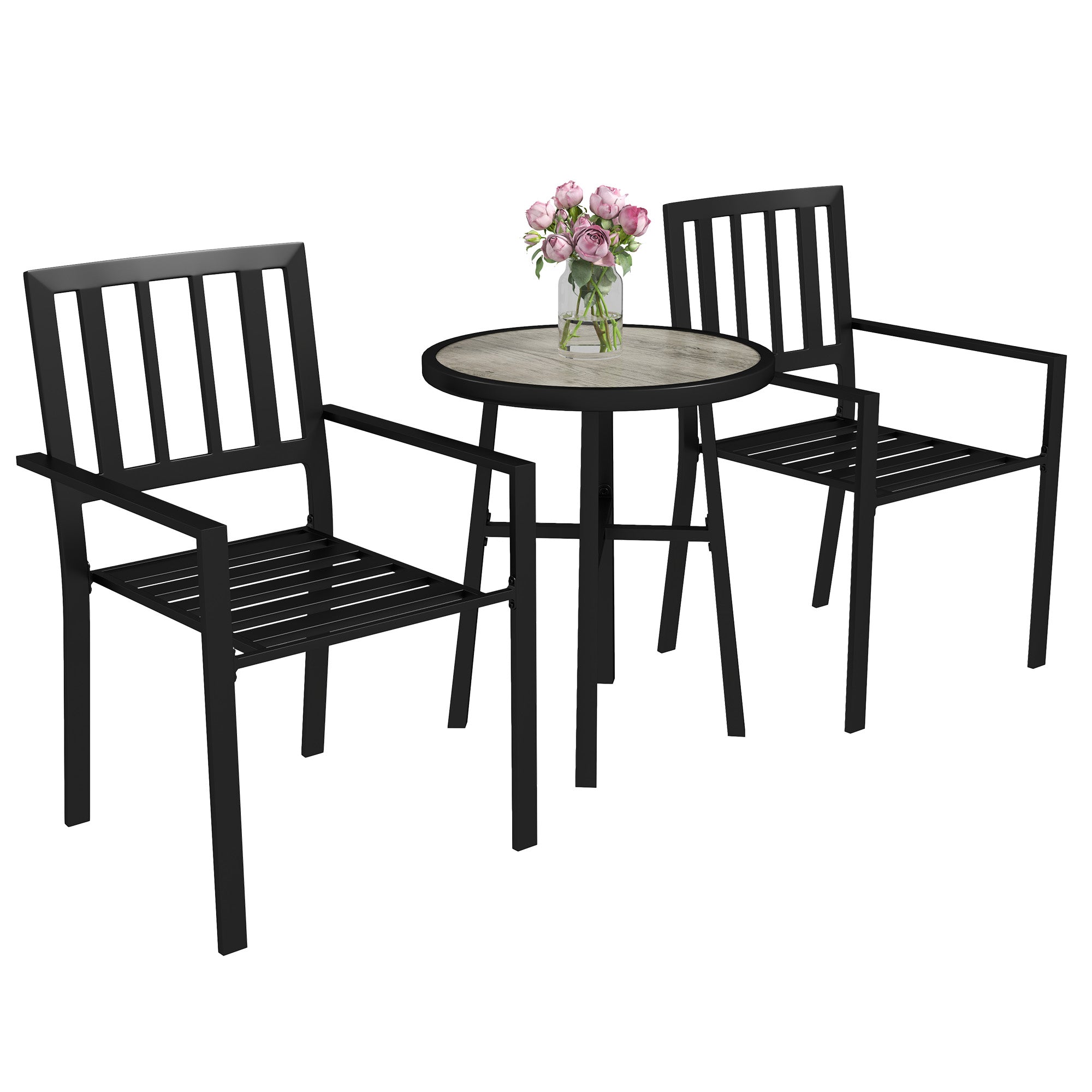 Outsunny 3-Piece Patio Bistro Set, Plastic Top, Stackable Chairs, Grey