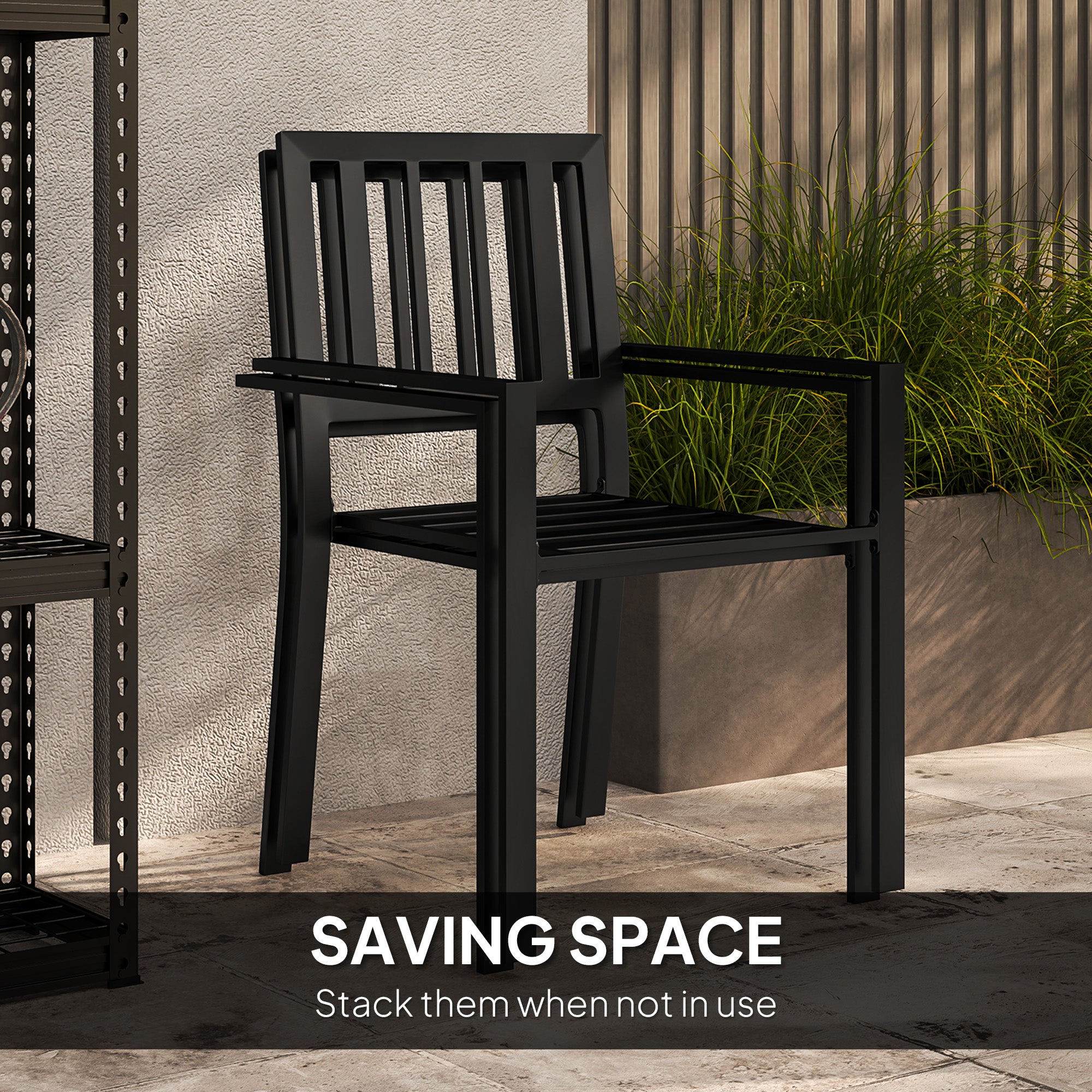 Outsunny 3-Piece Patio Bistro Set, Plastic Top, Stackable Chairs, Grey