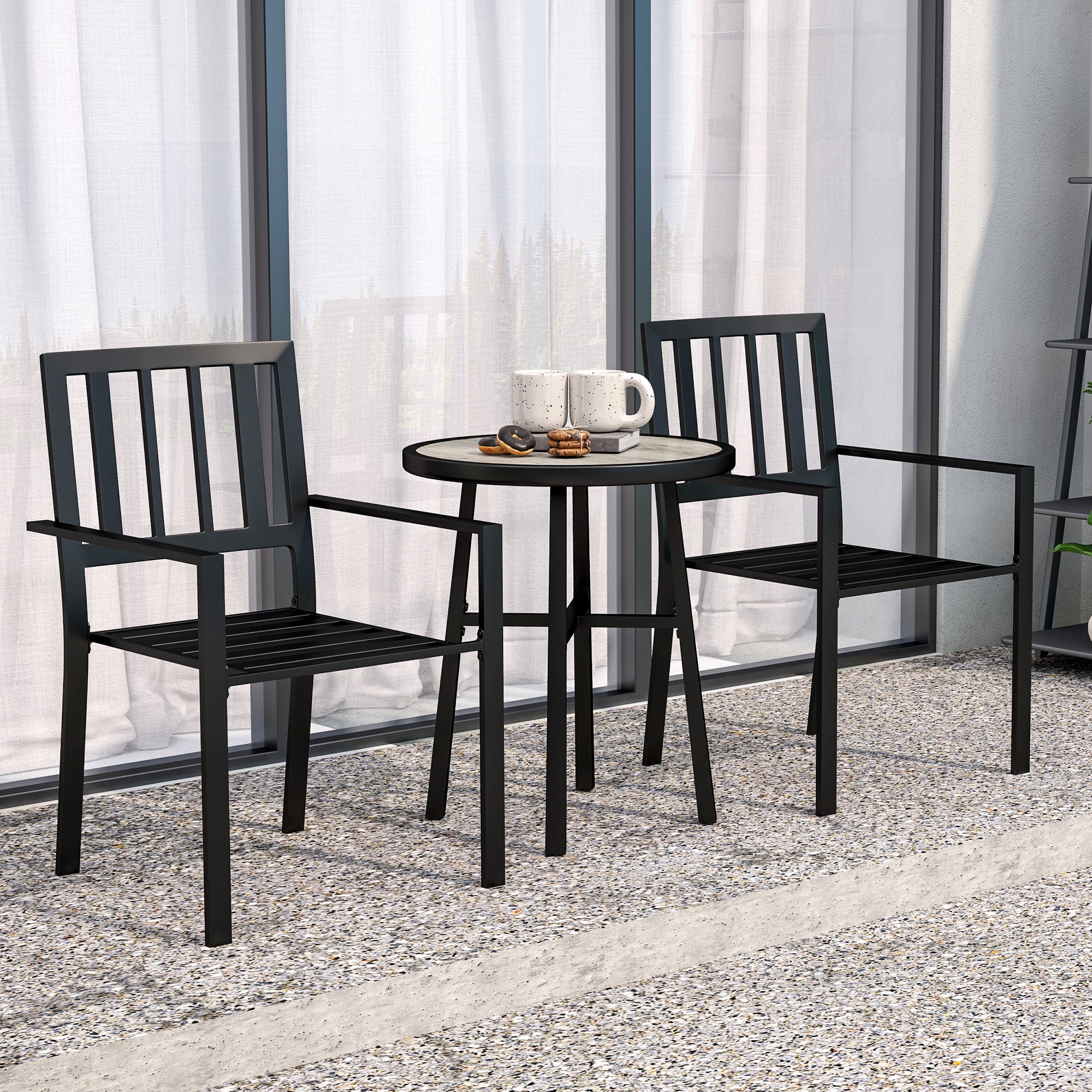 Outsunny 3-Piece Patio Bistro Set, Plastic Top, Stackable Chairs, Grey