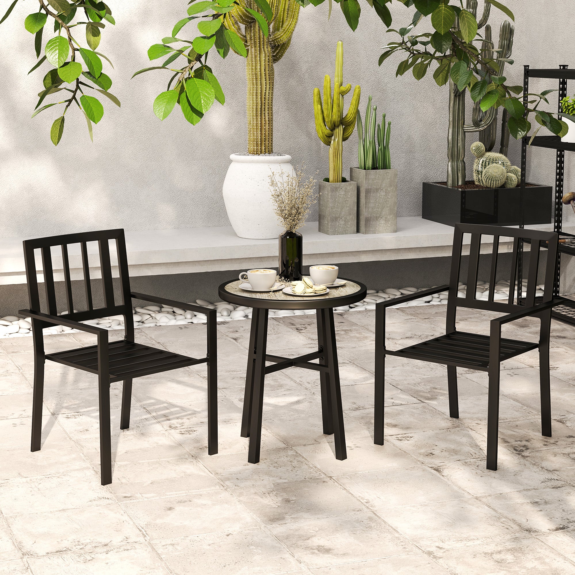 Outsunny 3-Piece Patio Bistro Set, Plastic Top, Stackable Chairs, Grey