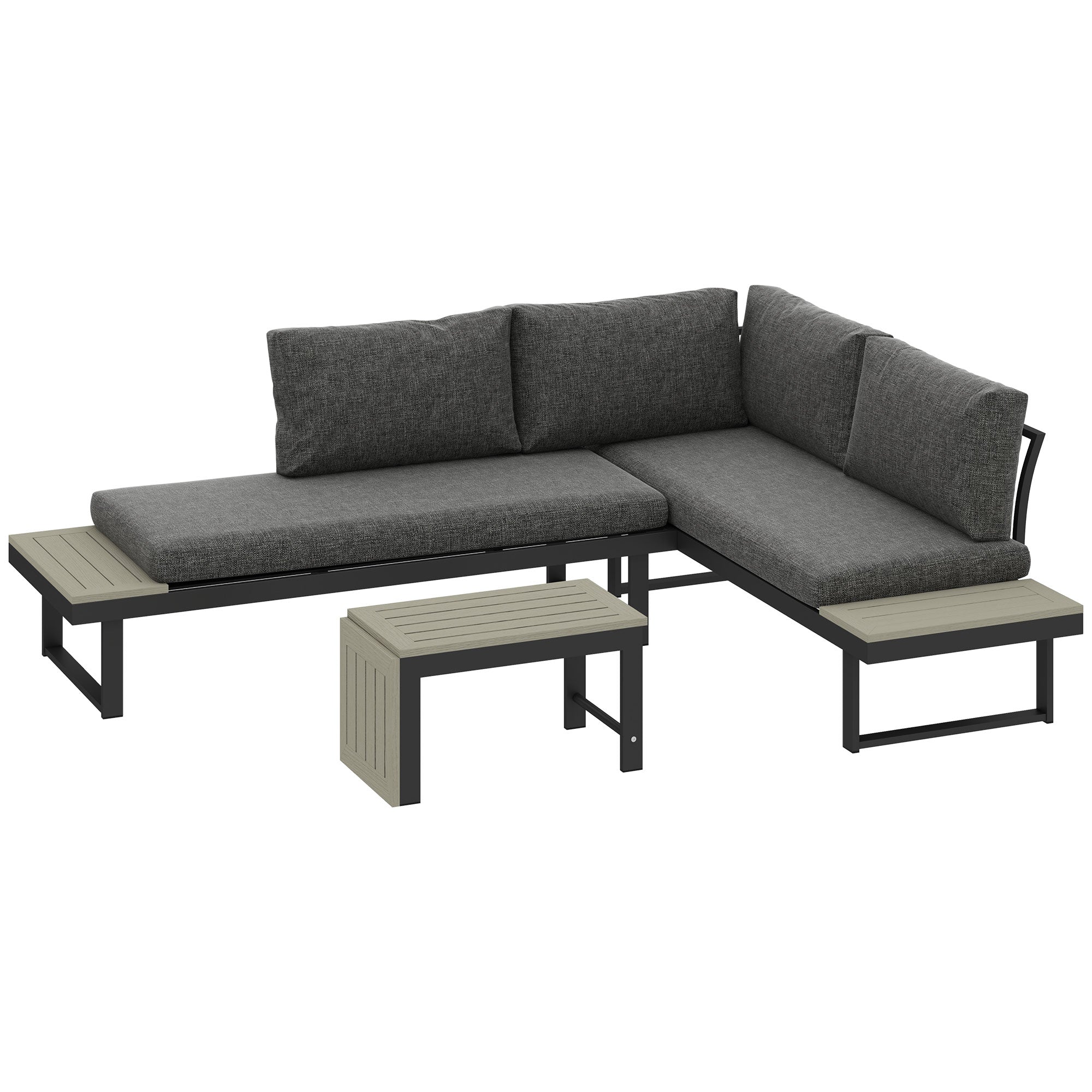 Outsunny 4 Seater L-Shaped Aluminium Garden Set with Coffee Table