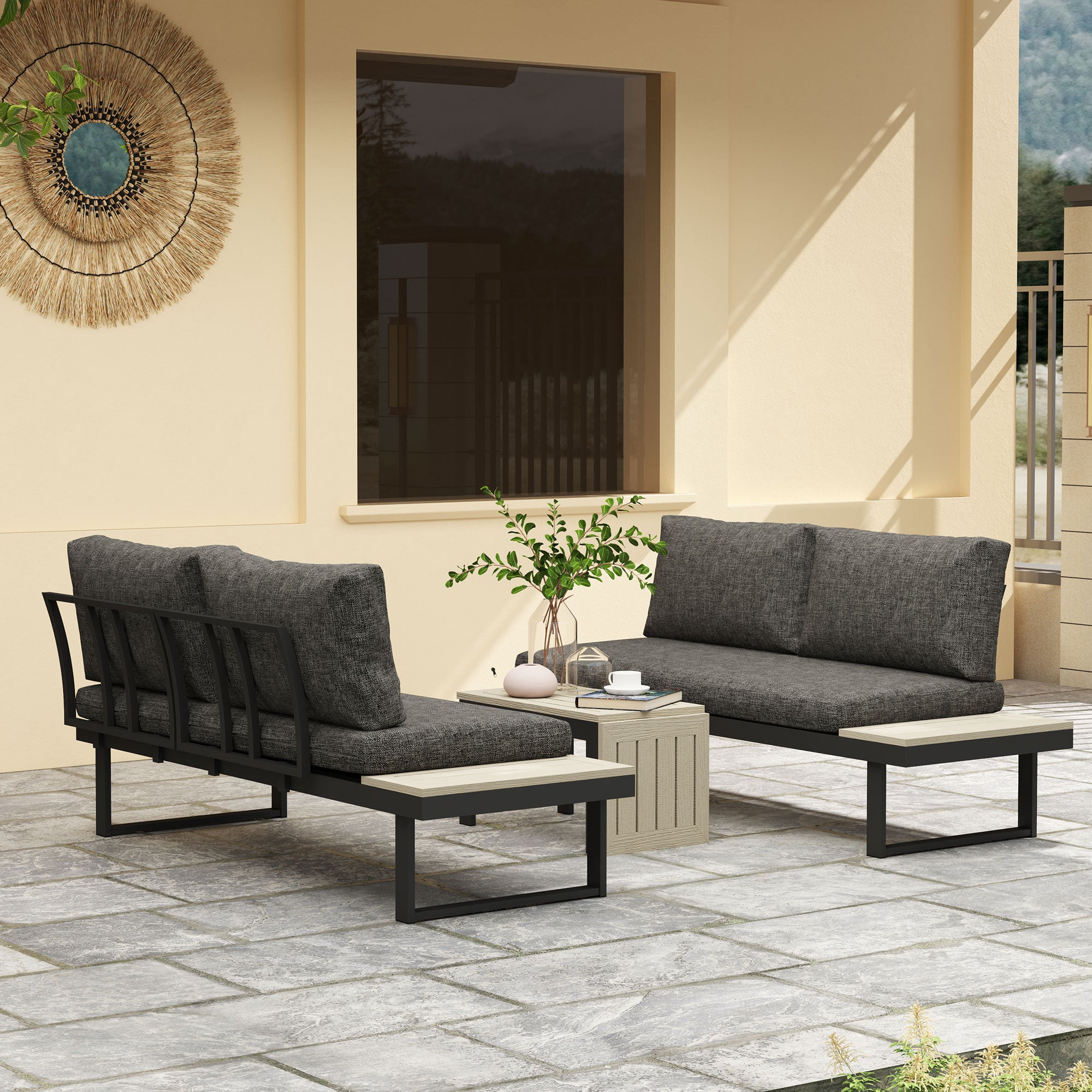 Outsunny 4 Seater L-Shaped Aluminium Garden Set with Coffee Table