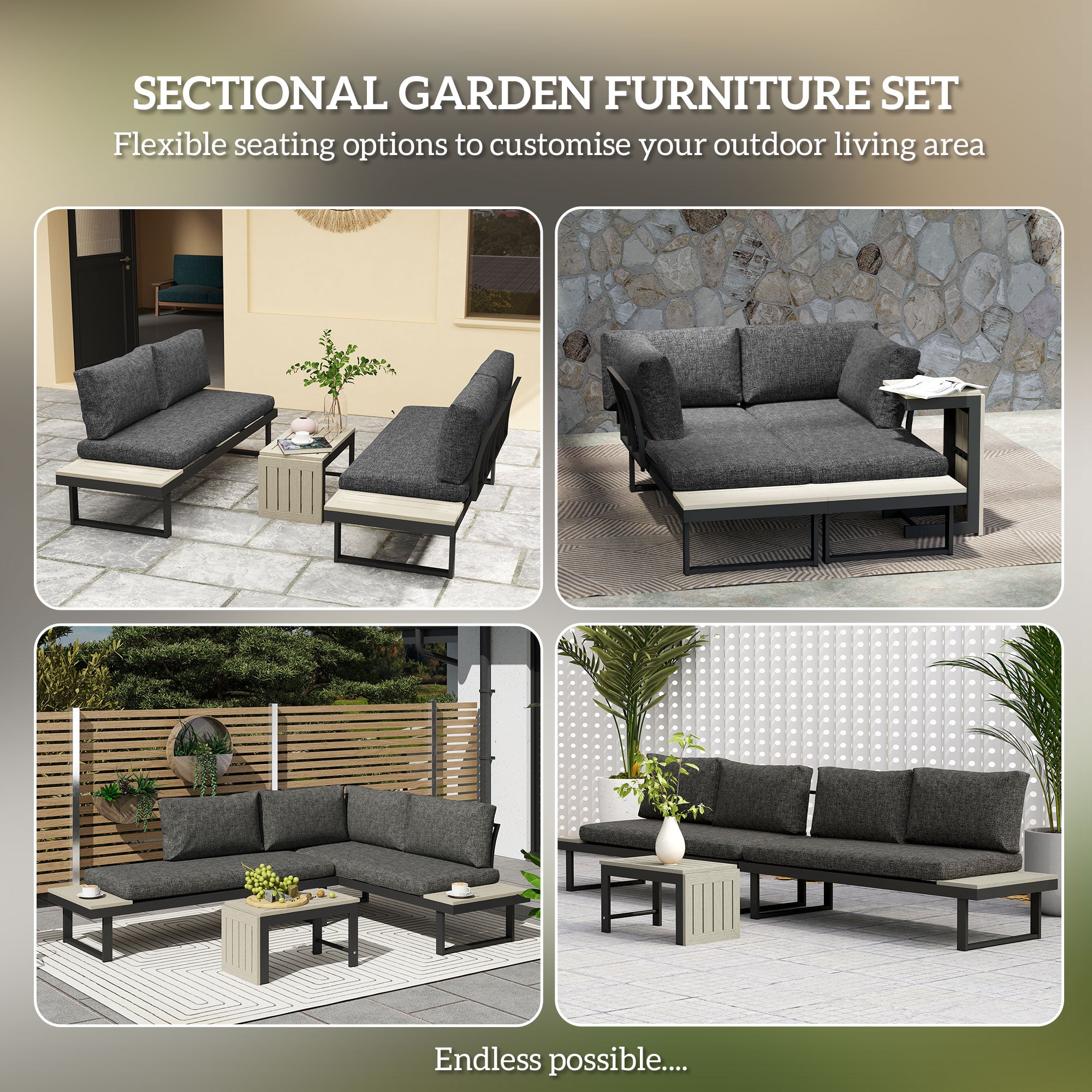 Outsunny 4 Seater L-Shaped Aluminium Garden Set with Coffee Table