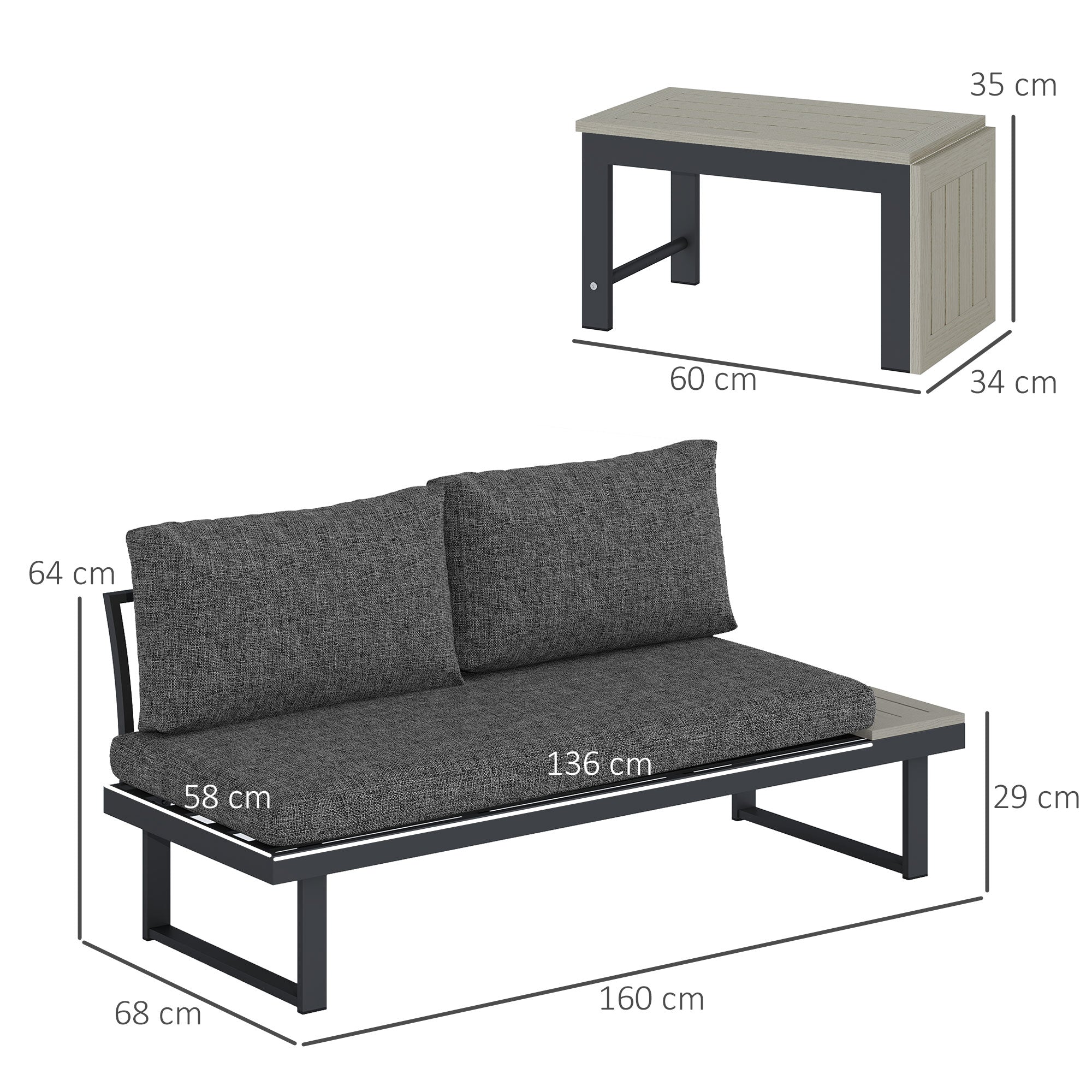 Outsunny 4 Seater L-Shaped Aluminium Garden Set with Coffee Table