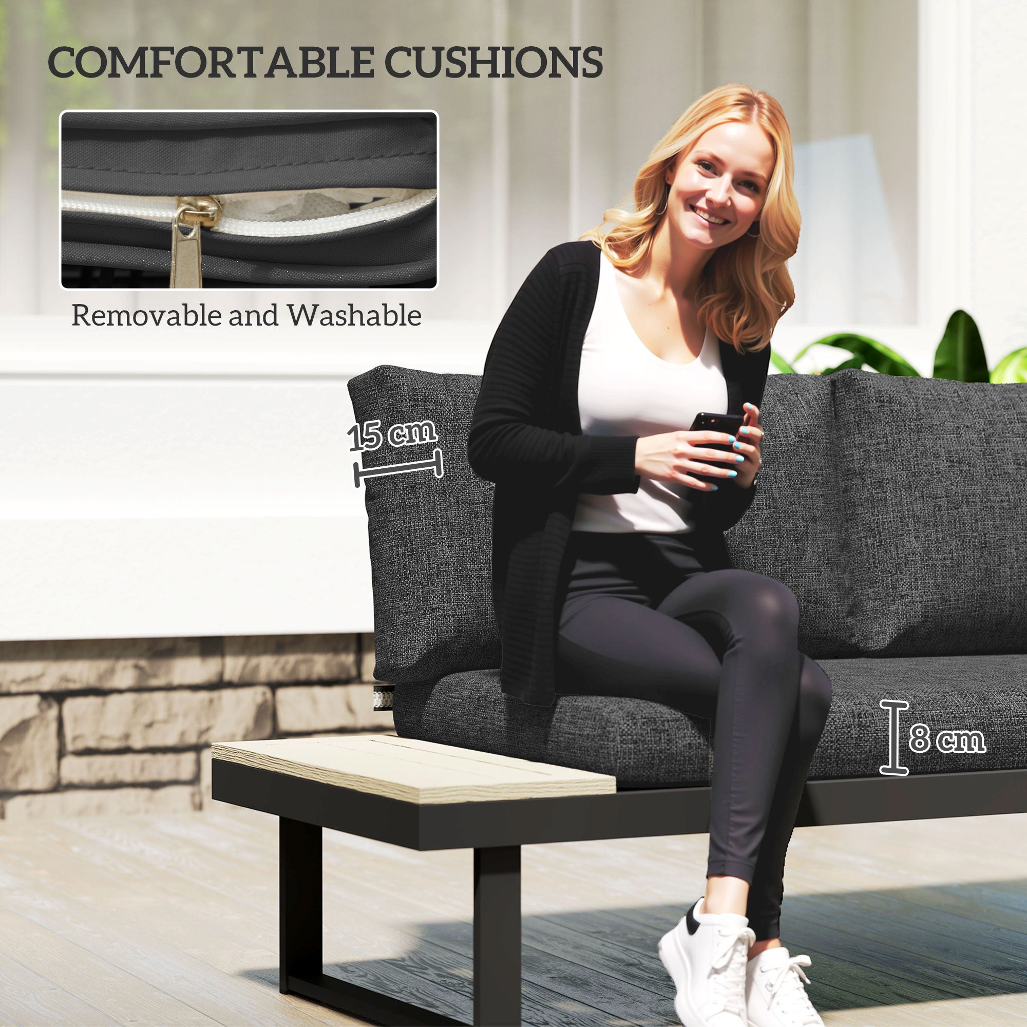 Outsunny 4 Seater L-Shaped Aluminium Garden Set with Coffee Table