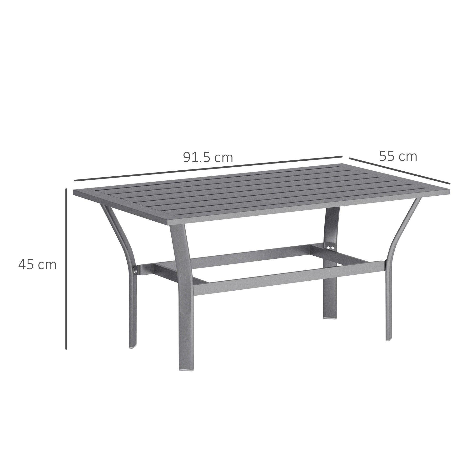 Outsunny Metal Garden Coffee Table with Slatted Top, Dark Grey