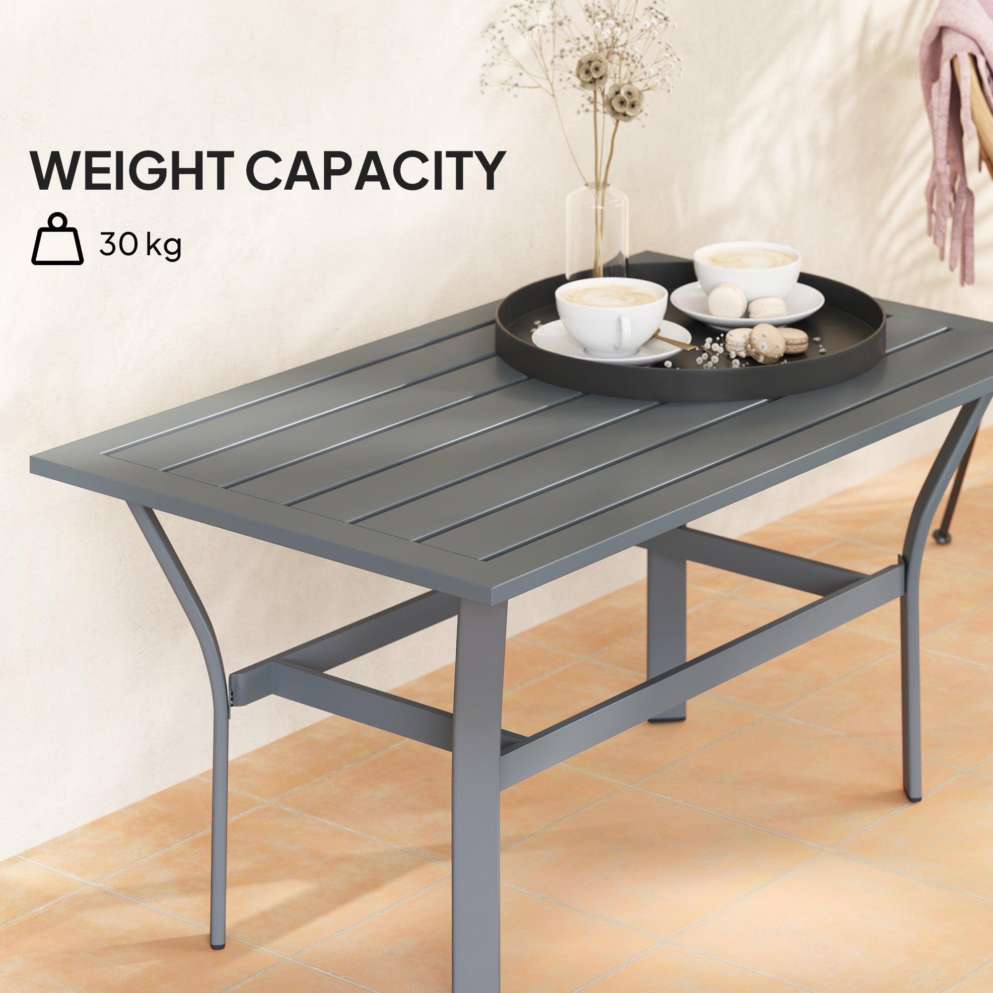 Outsunny Metal Garden Coffee Table with Slatted Top, Dark Grey