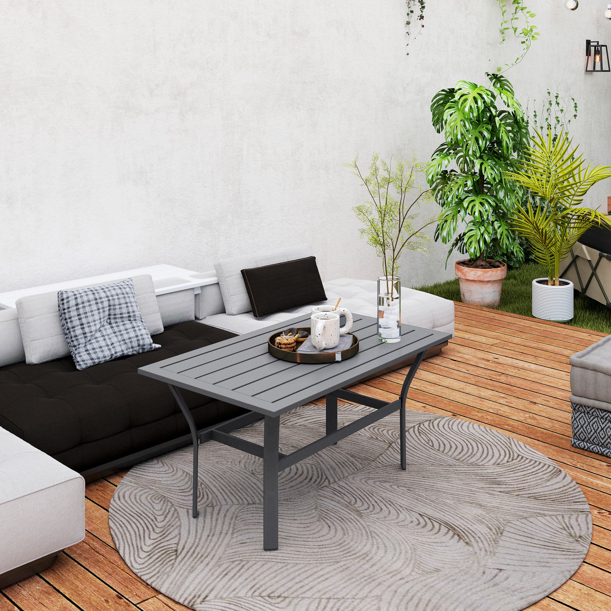 Outsunny Metal Garden Coffee Table with Slatted Top, Dark Grey