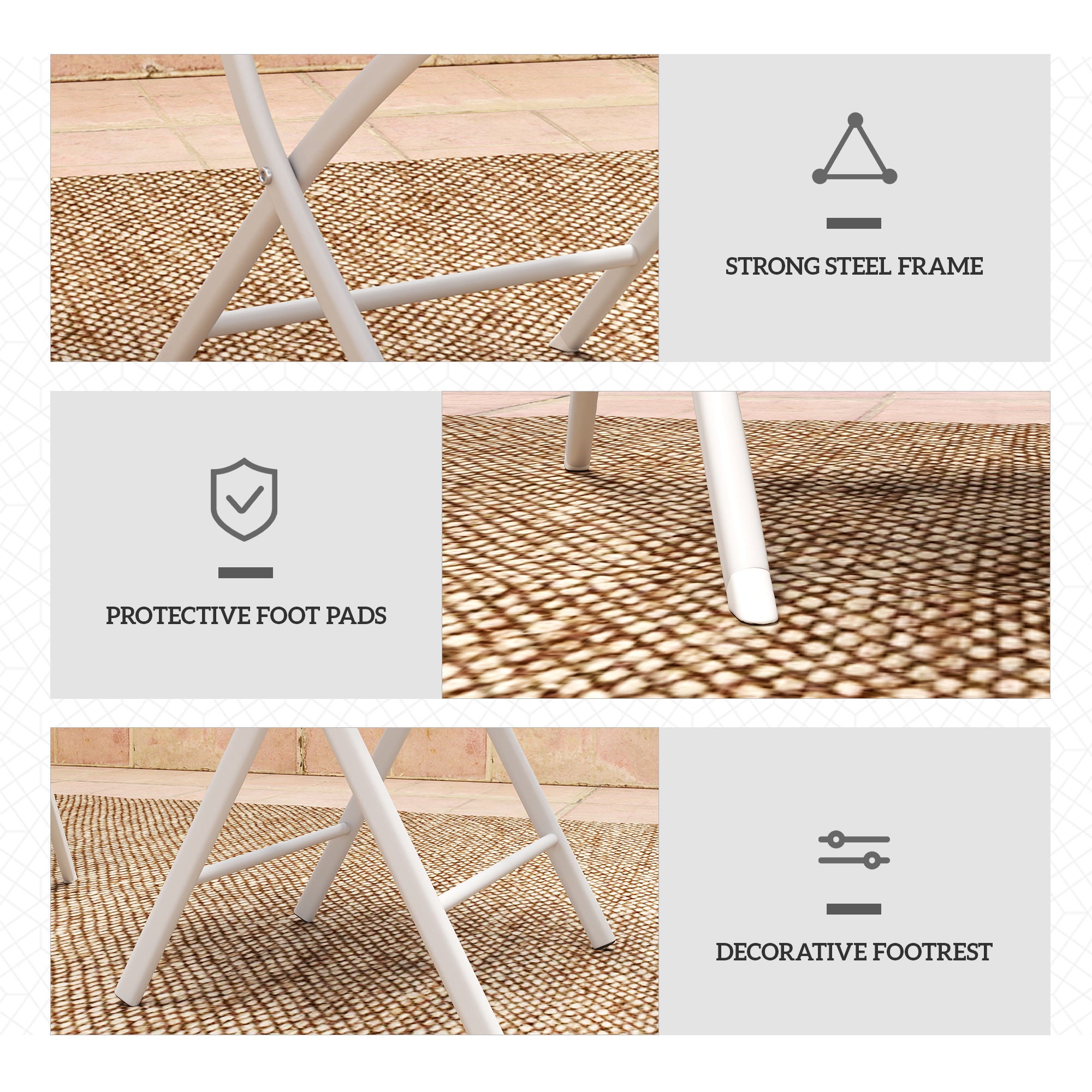 Outsunny 3-Piece Folding Outdoor Bistro Set, Glass Table, White