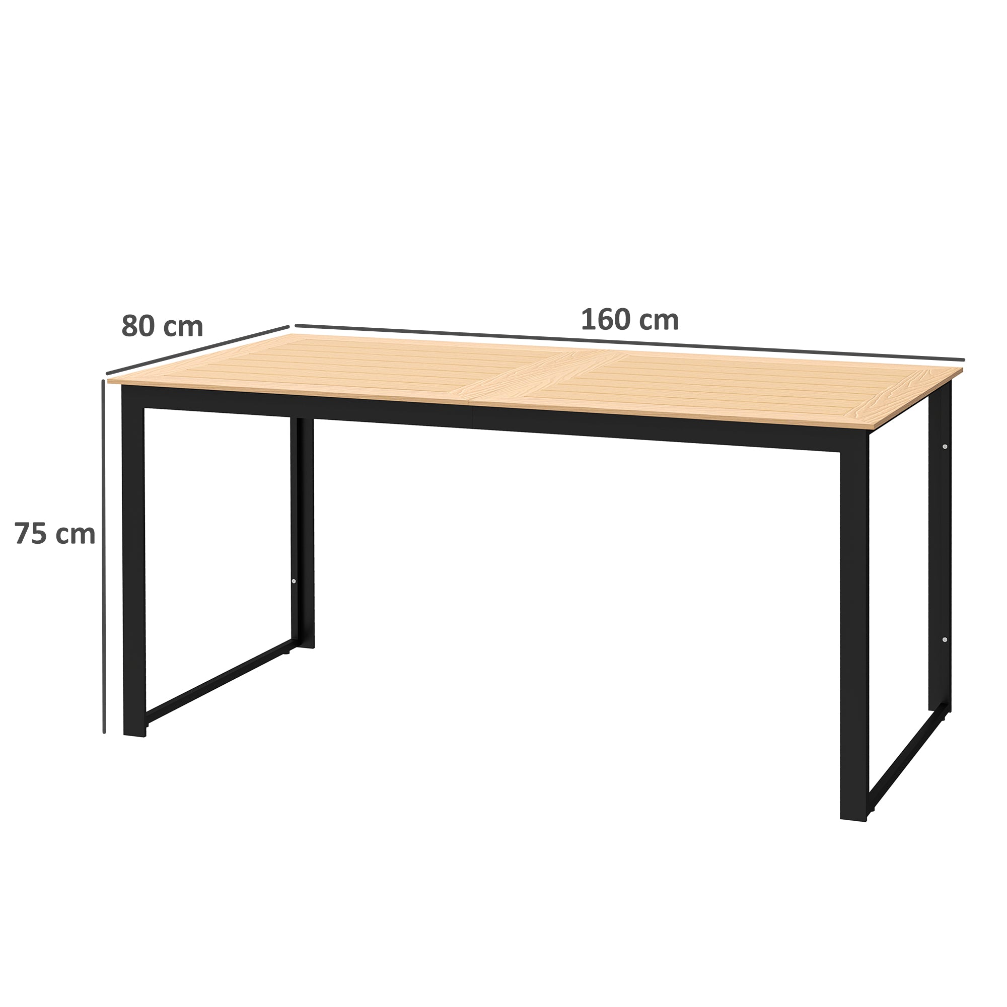 Outsunny 6-Seater Garden Table, Slatted Top, Metal Frame, Teak