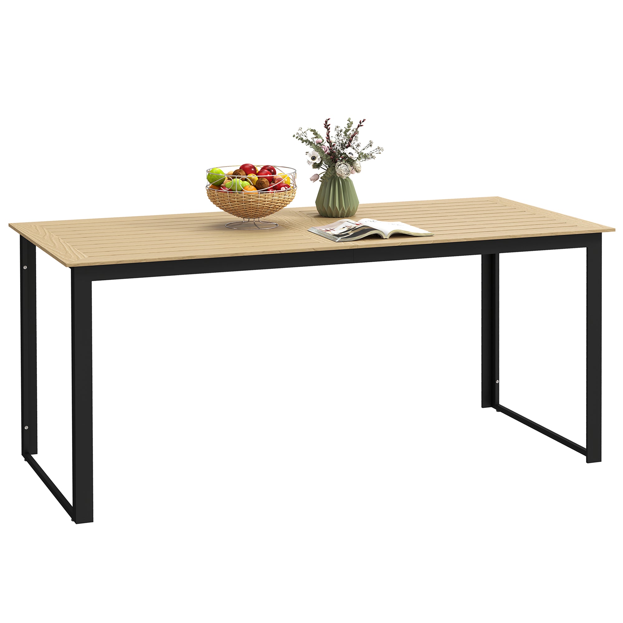 Outsunny 6-Seater Garden Dining Table with Slatted Top, Teak