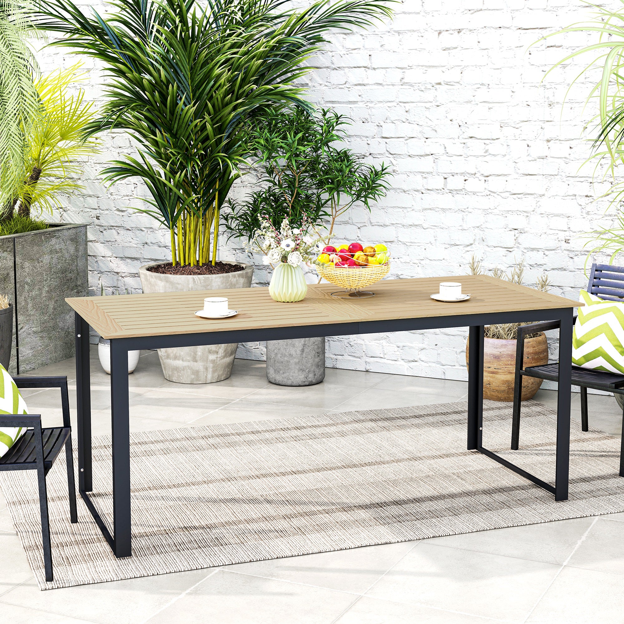 Outsunny 6-Seater Garden Dining Table with Slatted Top, Teak