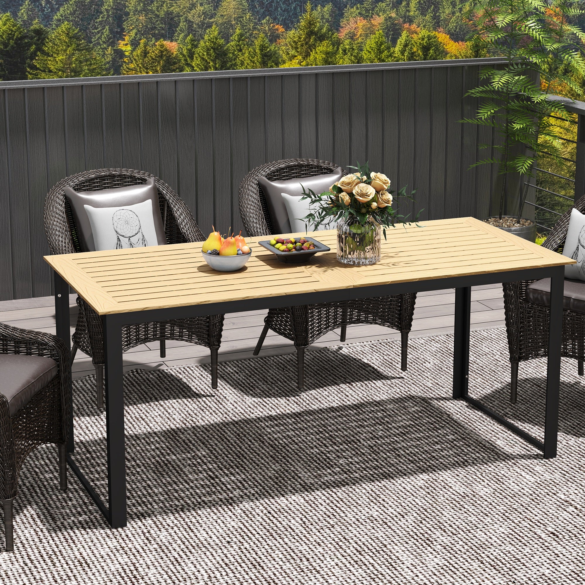 Outsunny 6-Seater Garden Dining Table with Slatted Top, Teak