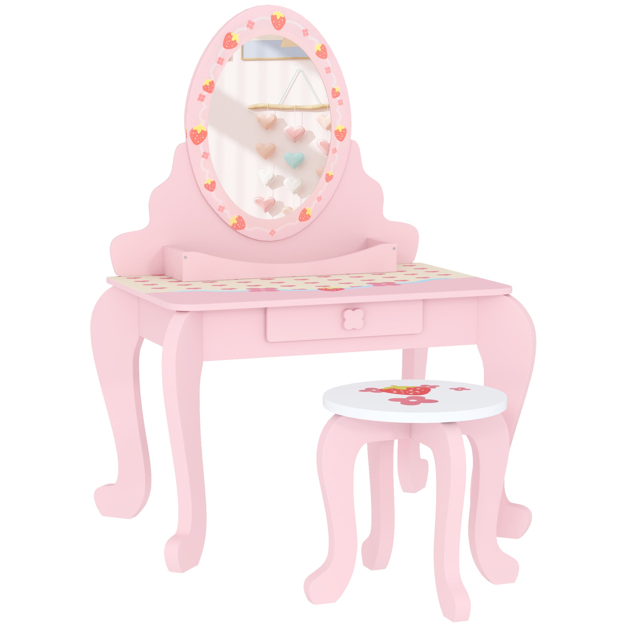 AIYAPLAY Kids Vanity Table Set with Stool and Mirror