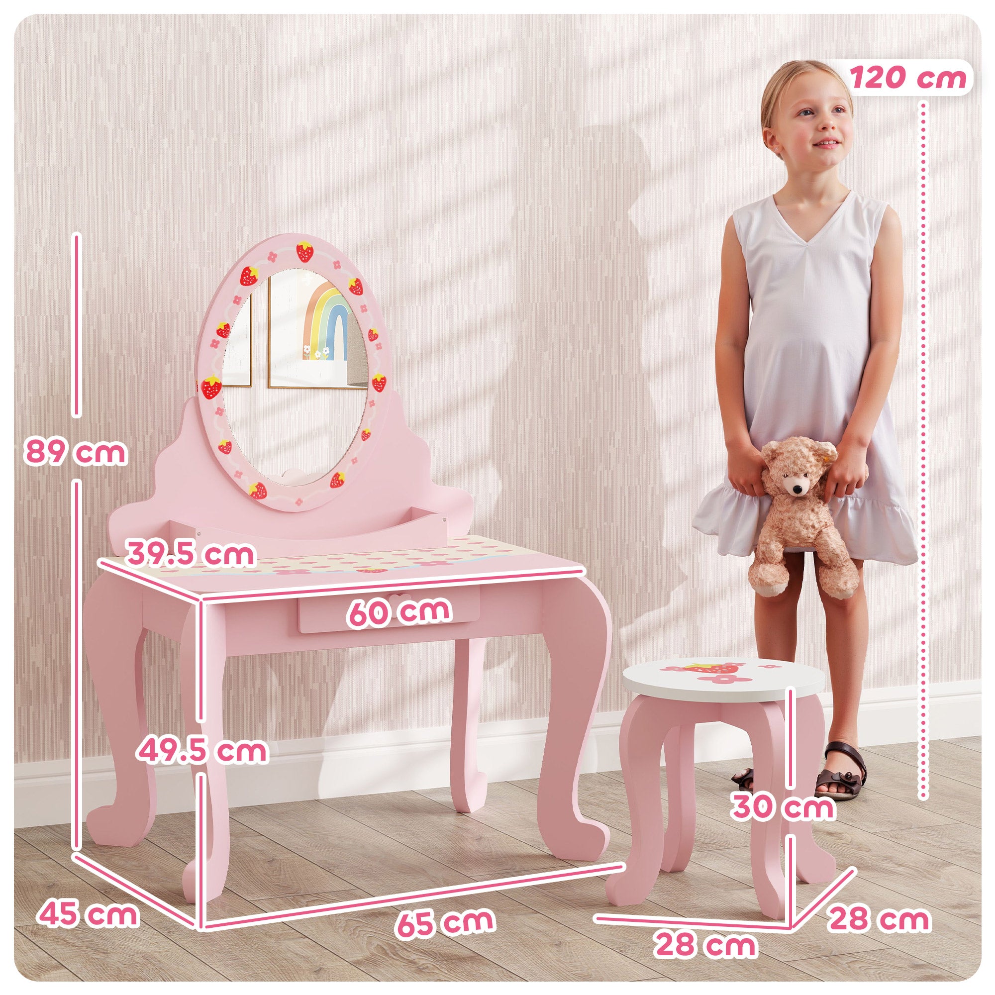 AIYAPLAY Kids Vanity Table Set with Stool and Mirror